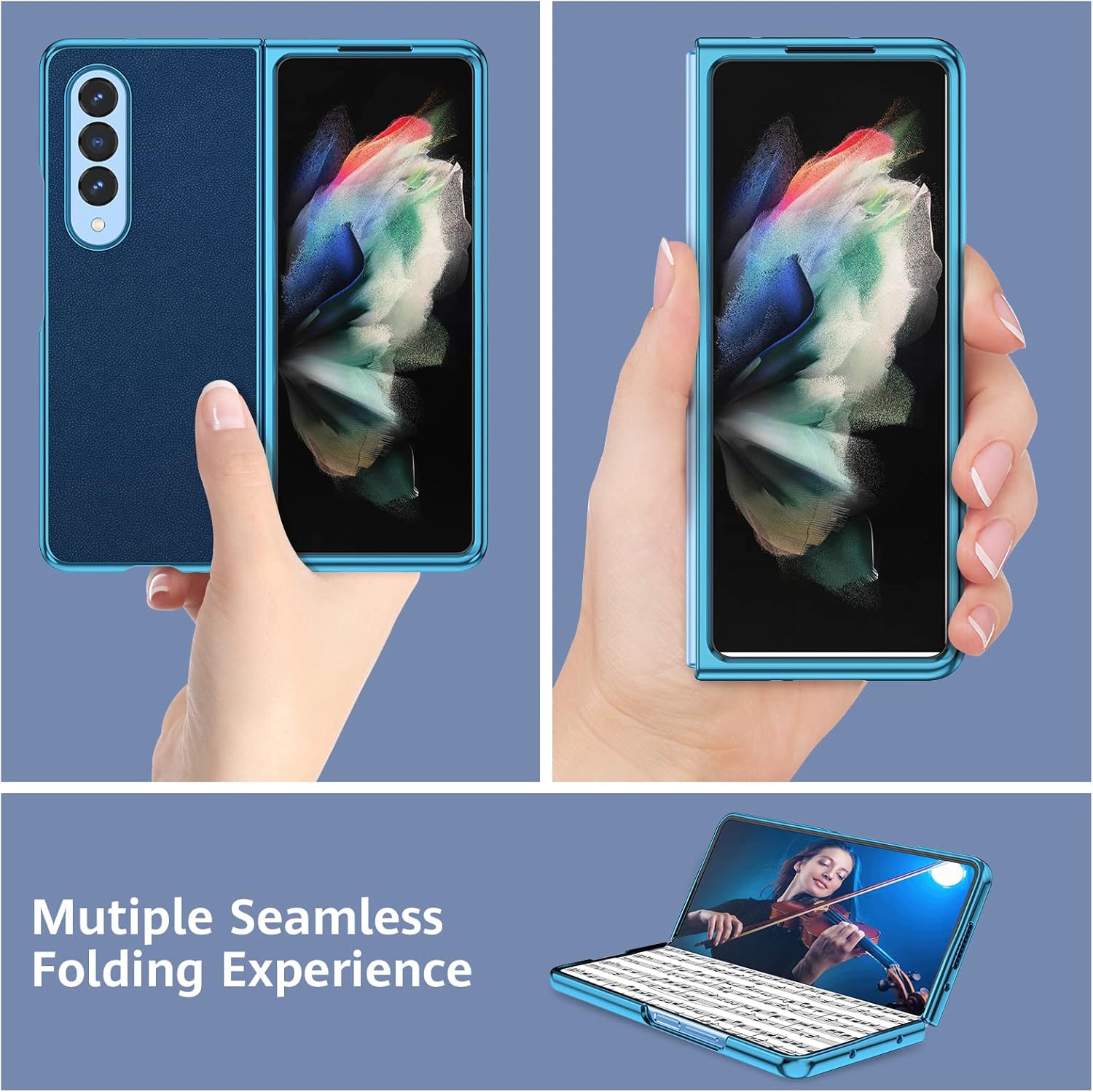 MILPROX Funda compatible con Galaxy Z Fold 4 2022, cubierta dura de cuero actualizada con borde galvanizado de lujo, ultrafino, a prueba de golpes,