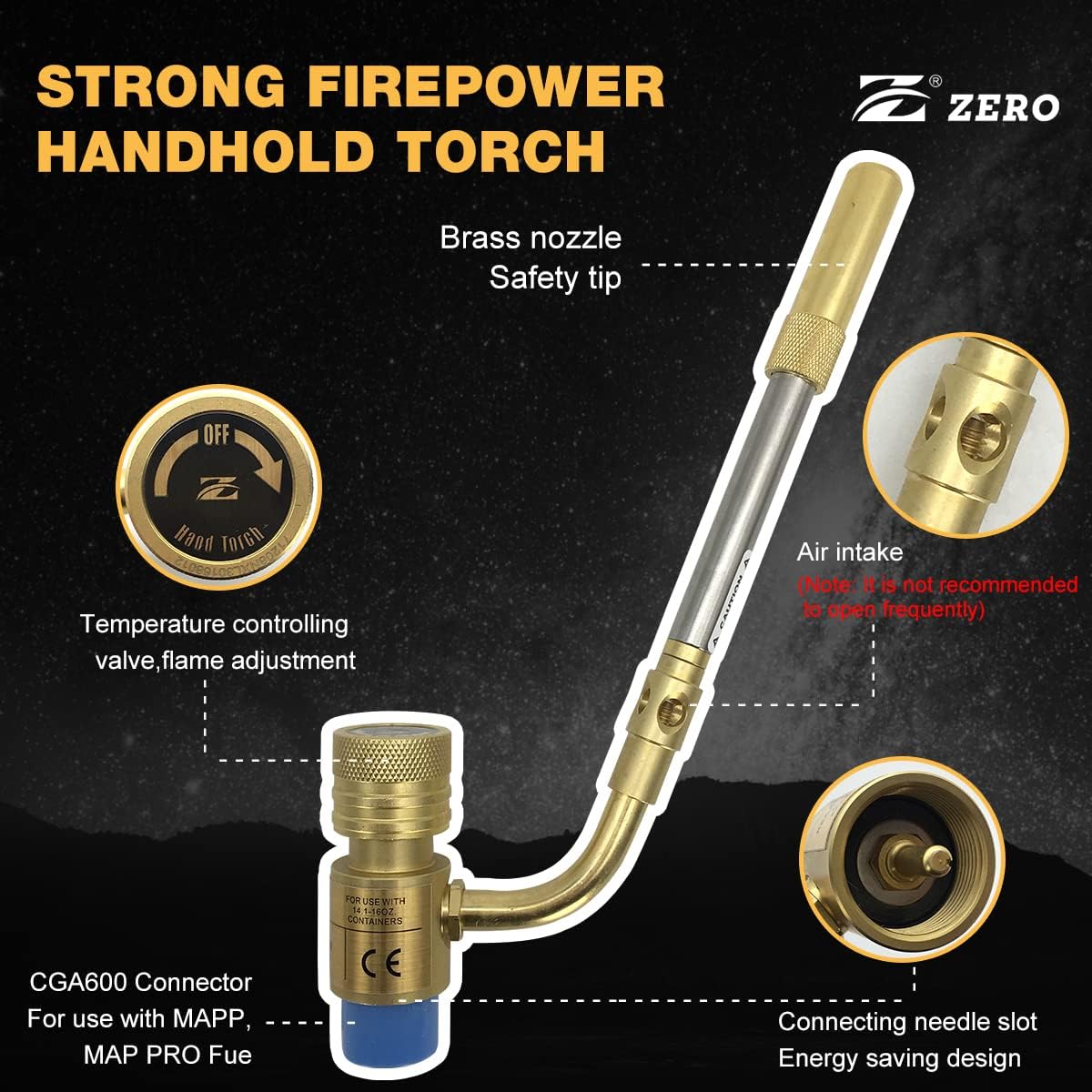 Z ero ZR-1 – Linterna de propano giratoria de 360, kit de soplete de soldadura de boquilla portátil, compatible con MAPP y Map Pro Fuel