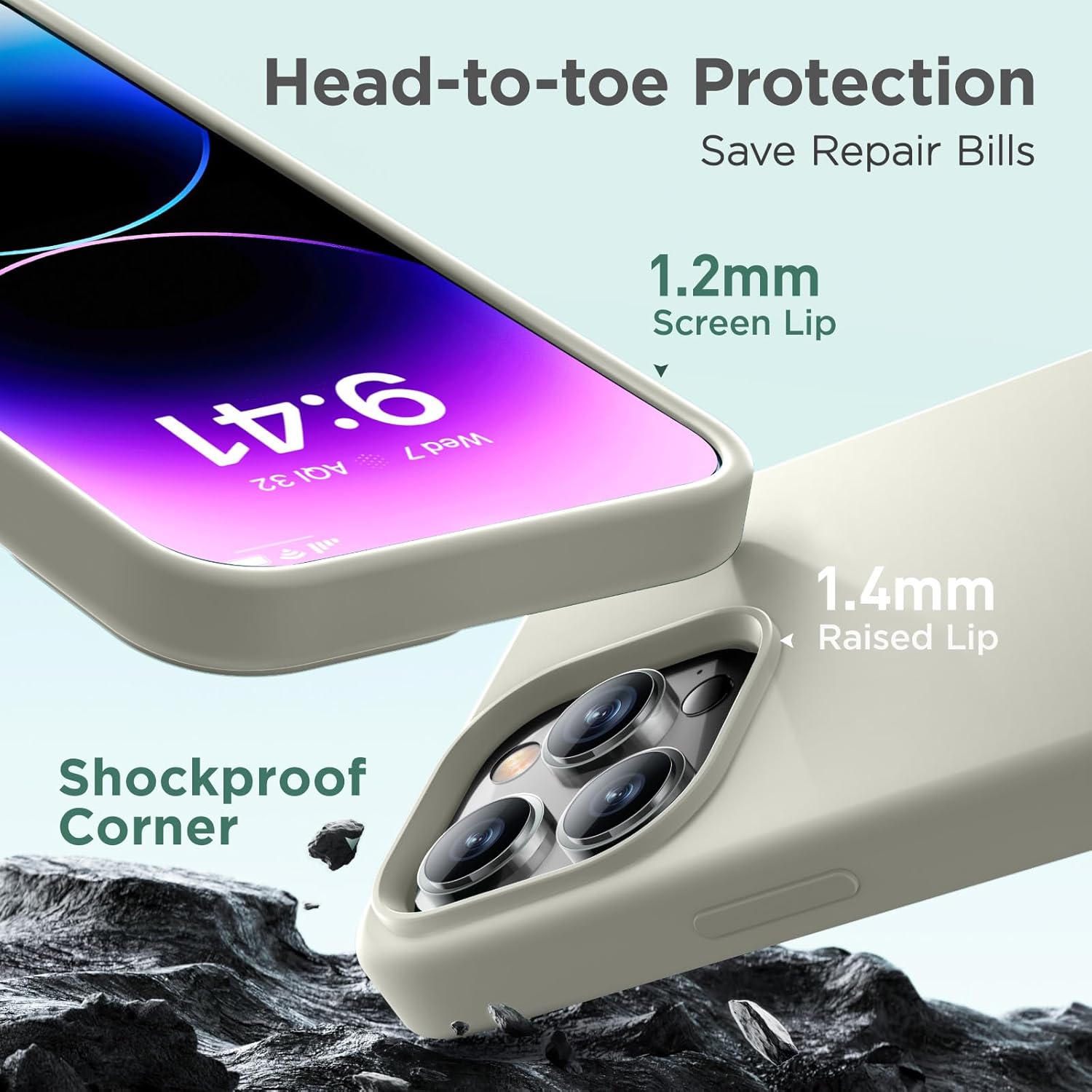 Cordking Funda para iPhone 14 Pro Max, silicona líquida de alta calidad a prueba de golpes para iPhone 14 ProMax con forro de microfibra suave