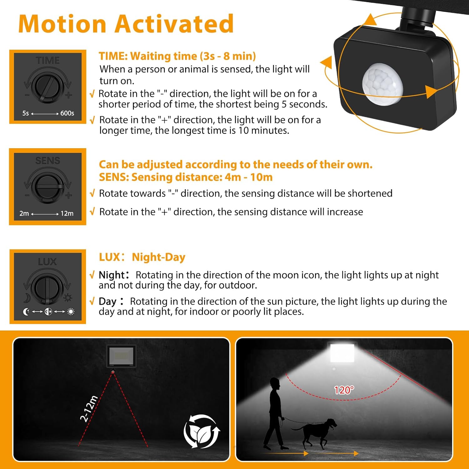 Paquete de 2 luces LED de 100 W con sensor de movimiento, luz de trabajo LED con enchufe, reflectores impermeables IP66 para exteriores, 5000 K, luz