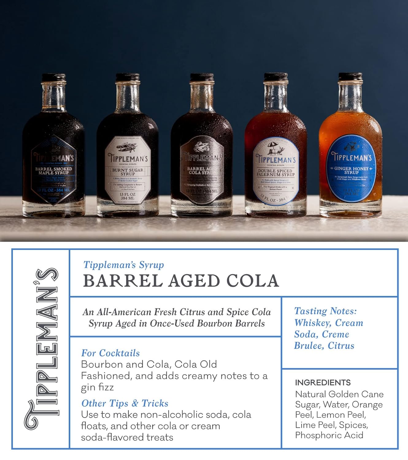 Tippleman’s Jarabe de cola envejecido en barril, jarabe de cola complejo natural para cócteles, refrescos clásicos, flotadores de helado, cóctel