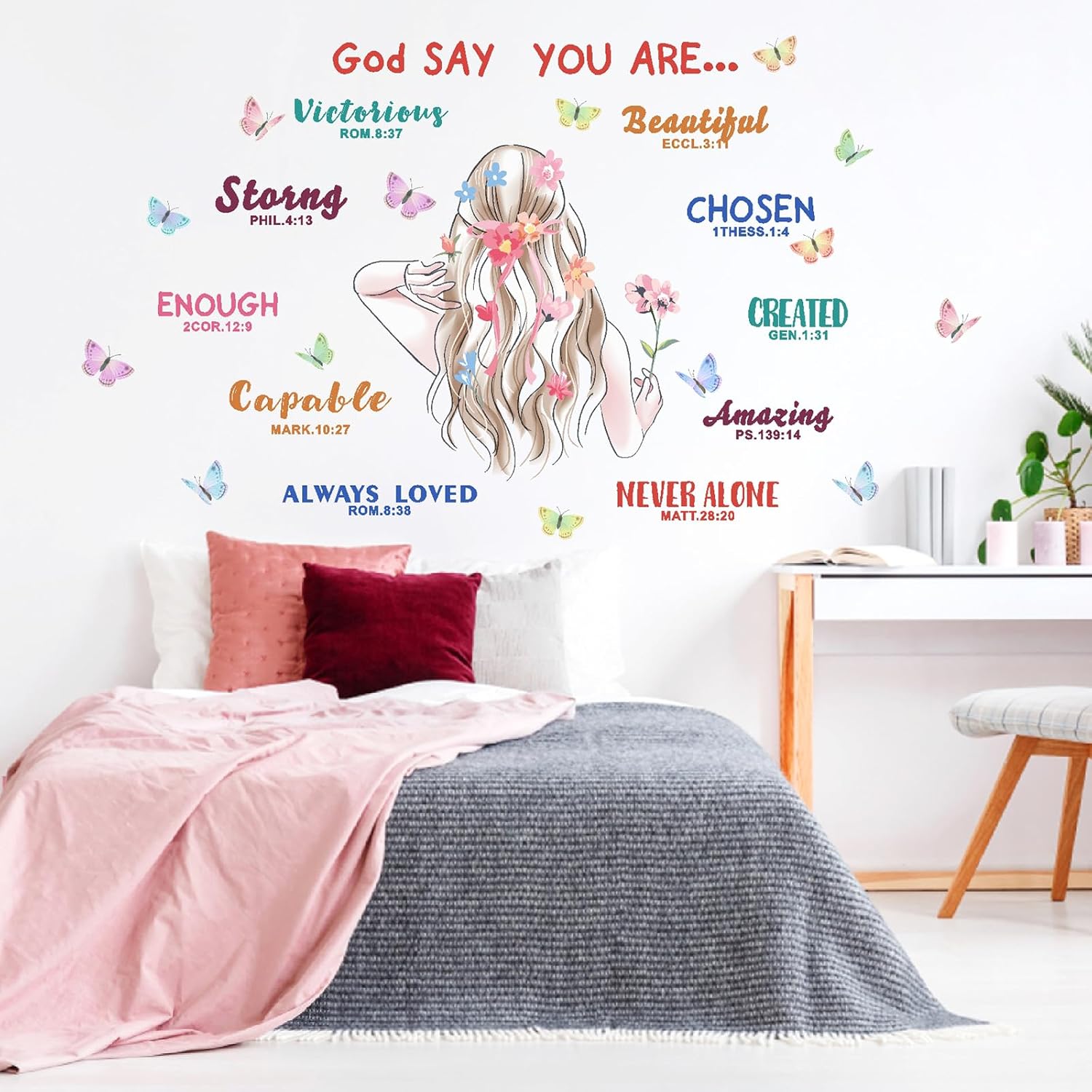 Calcomanías de pared con citas inspiradoras, coloridas calcomanías de pared motivacionales para niñas, citas positivas, calcomanías de pared