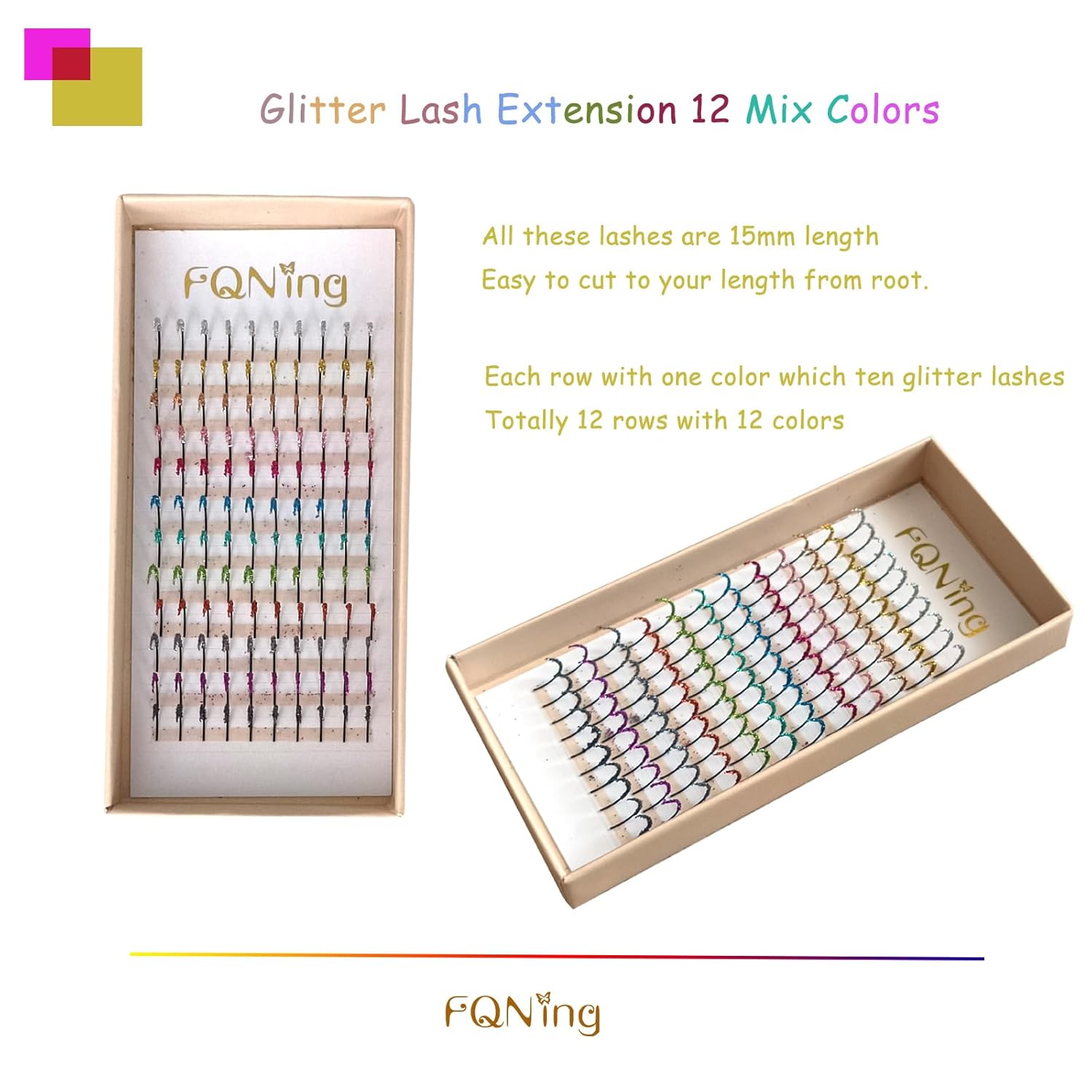 Extensiones de pestañas con purpurina láser, 12 colores, mezcla de puntas, suministros profesionales de 0.59 pulgadas, 0.20 D (mezcla de 12 colores)