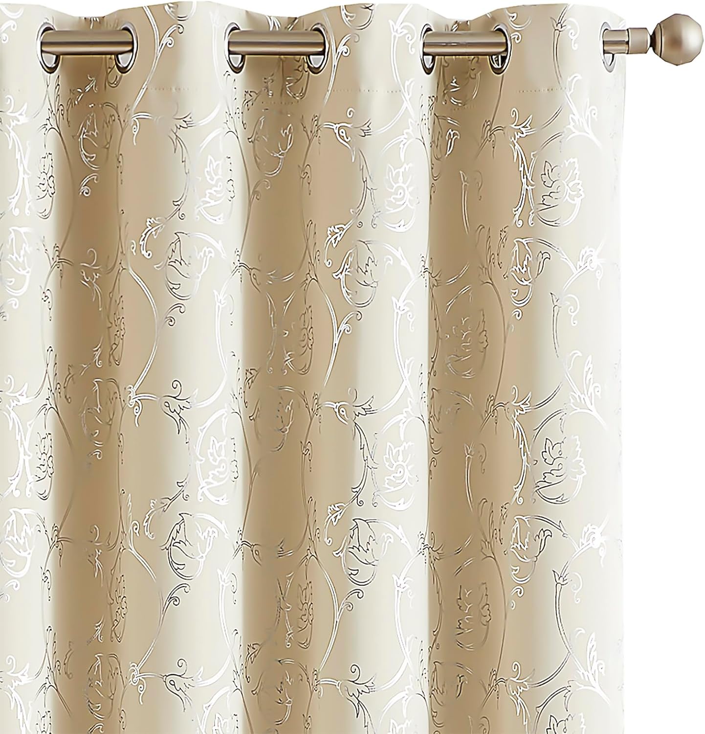 Enactex Cortinas 100% opacas de 84 pulgadas de largo para dormitorio, cortinas con patrón floral plateado para sala de estar, oscurecimiento de la