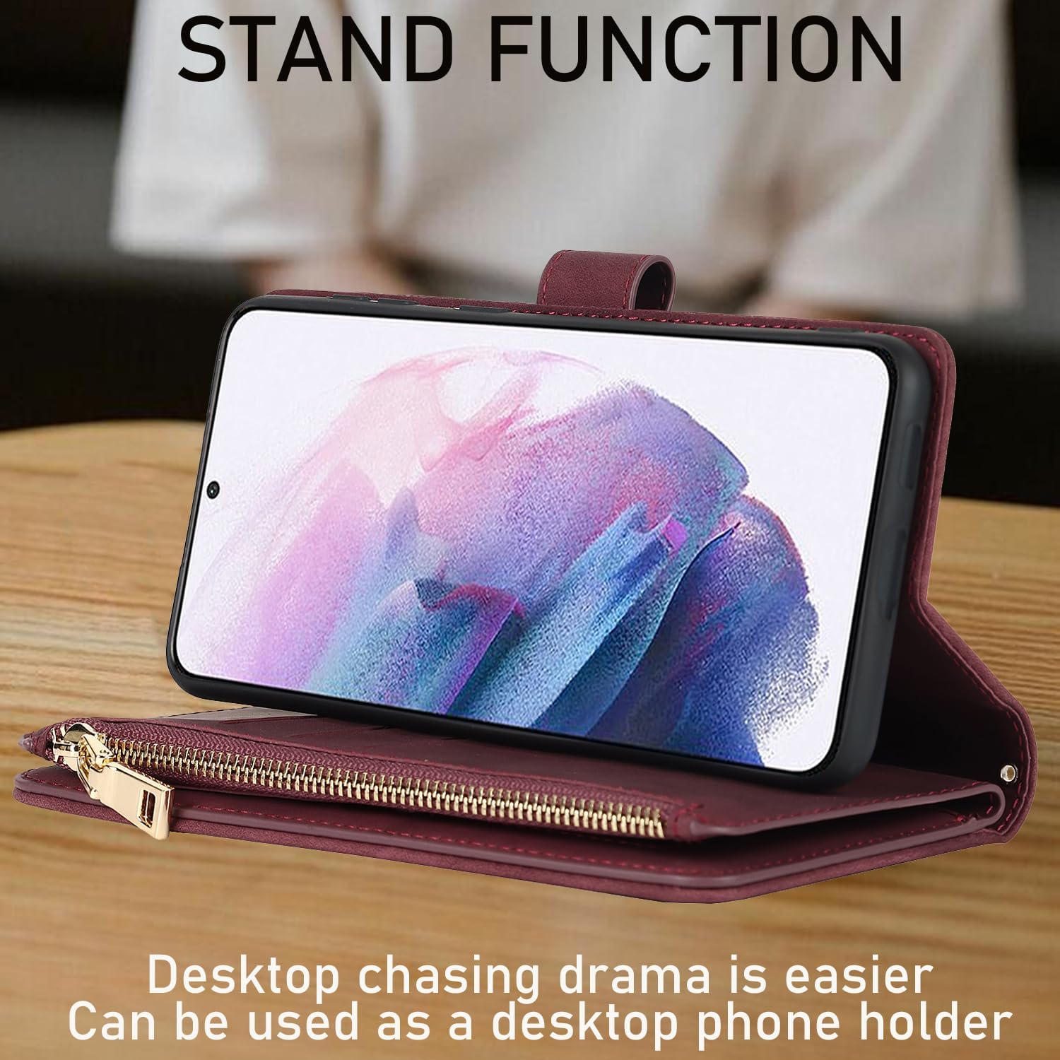 Funda para iPhone 13 Pro Max con tarjetero para iPhone 13 Pro Max, funda tipo cartera magnética de cuero con tapa y soporte de crédito, color rojo