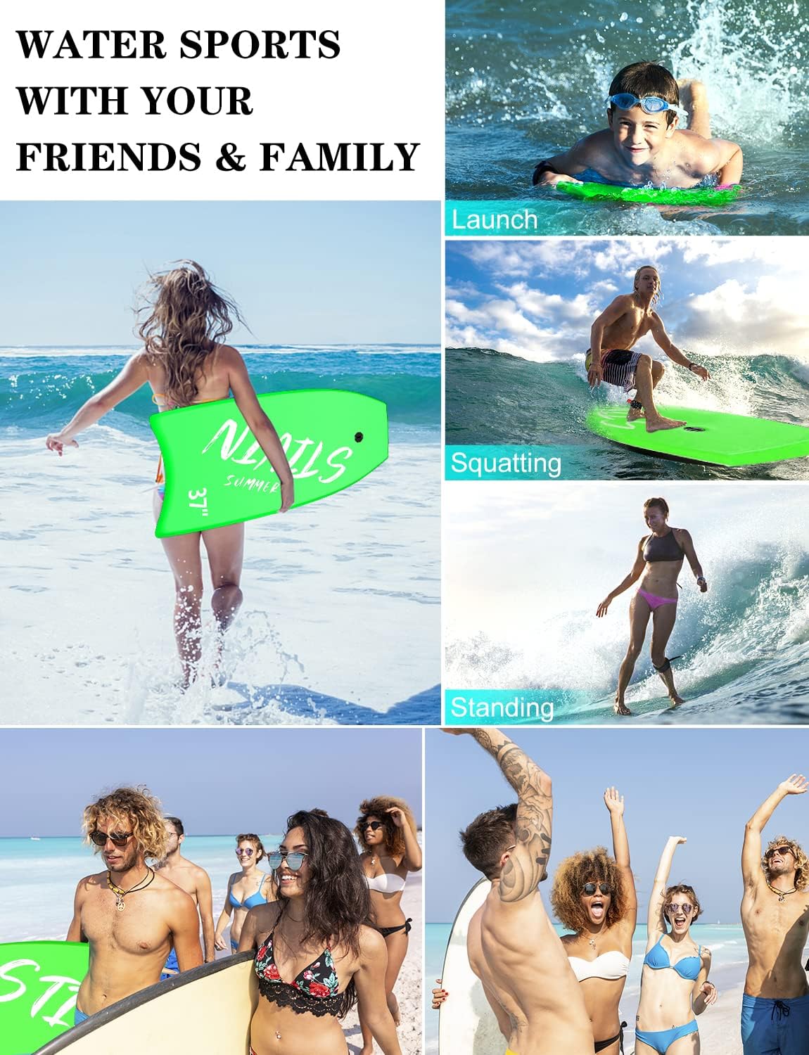 Woddtery – Paquete de 2 tablas de bodyboard ligeras, 333742 pulgadas para playa con correa de muñeca, núcleo de EPS cómodo, cubierta XPE, tabla de