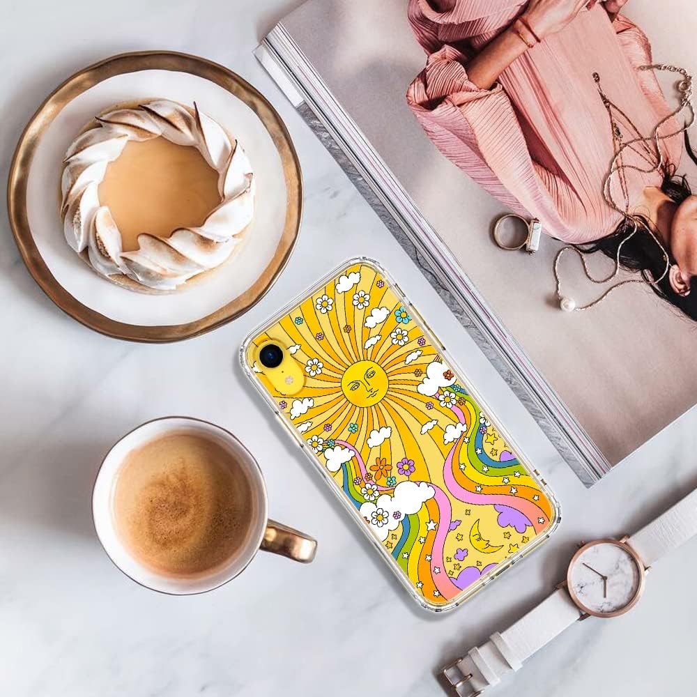 MOSNOVO Funda rígida de plástico transparente con diseño de arte psicodélico de los años 70 con parachoques de TPU para iPhone XR