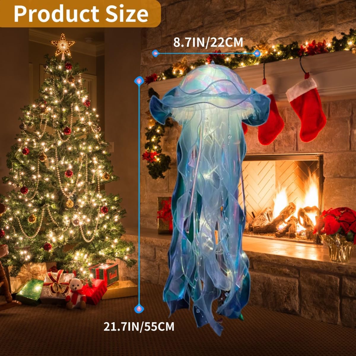 4 luces de mano con forma de pez gelatina, decoración para dormitorio, patio, jardín, regalo para vacaciones, Navidad, fiesta de cumpleaños, faroles