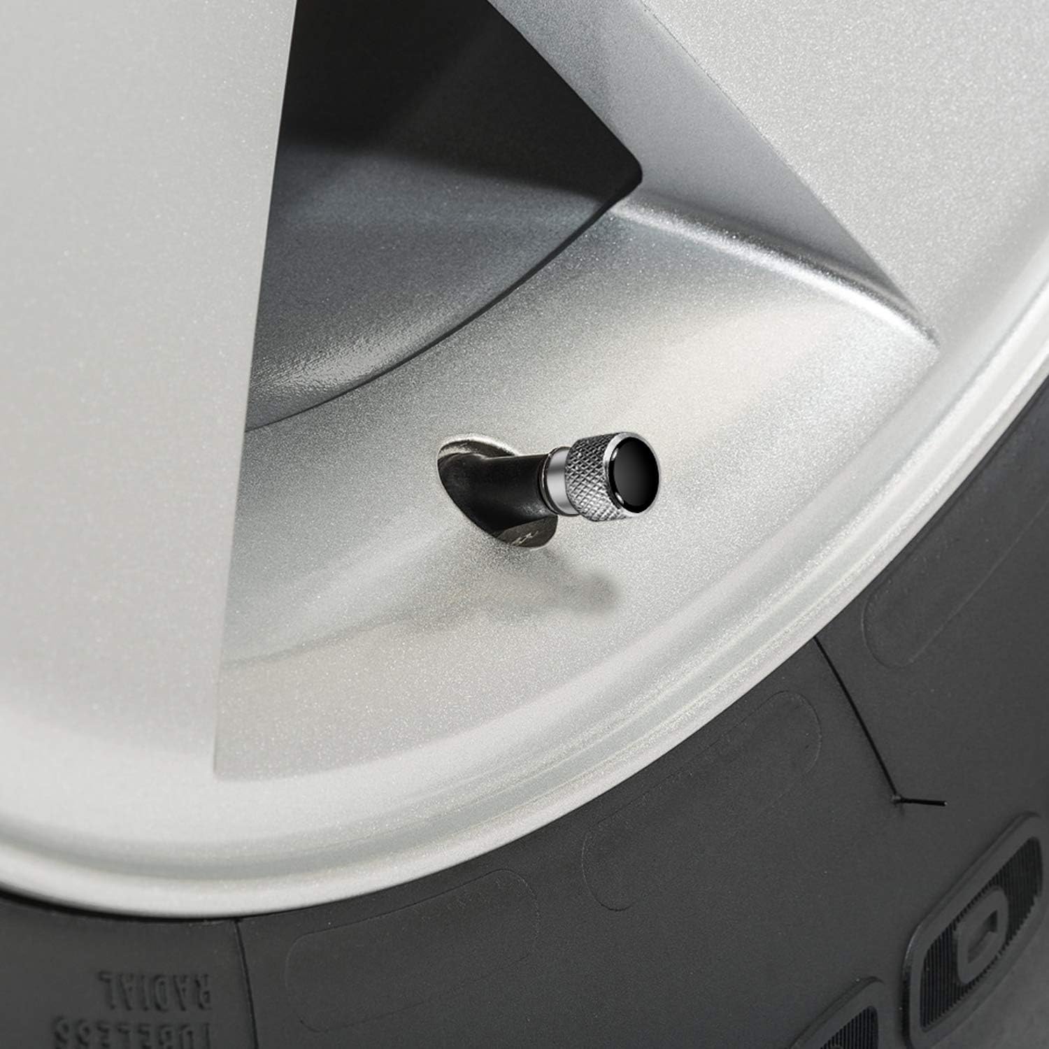 Para Chevrolet Corvette C7 Z06 – Tapones de vástago de válvula de neumático de aluminio negro en plateado brillante