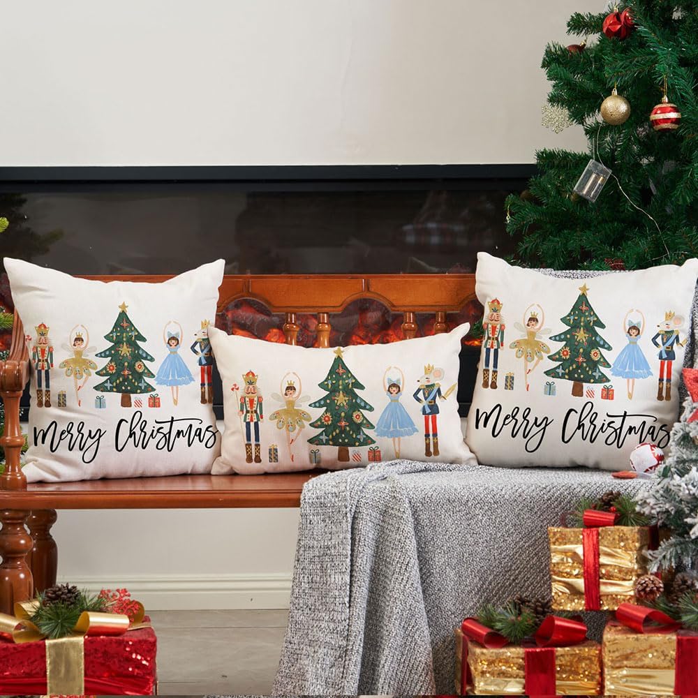 Juego de 2 fundas de almohada de 18 x 18 pulgadas, diseño de cascanueces de Navidad, decoración navideña de invierno, vacaciones, decoración para