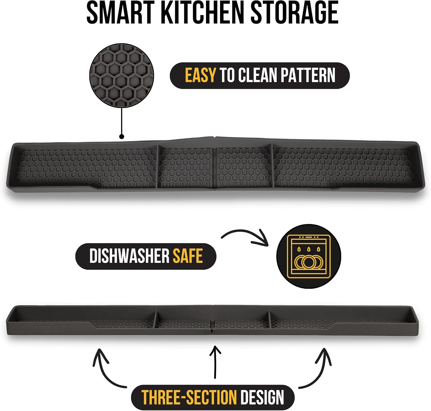 TEO Estante magnético de silicona para estufa, color negro, 30 x 3.5 x 1.25 pulgadas, resistente al calor, organizador de especias de cocina,