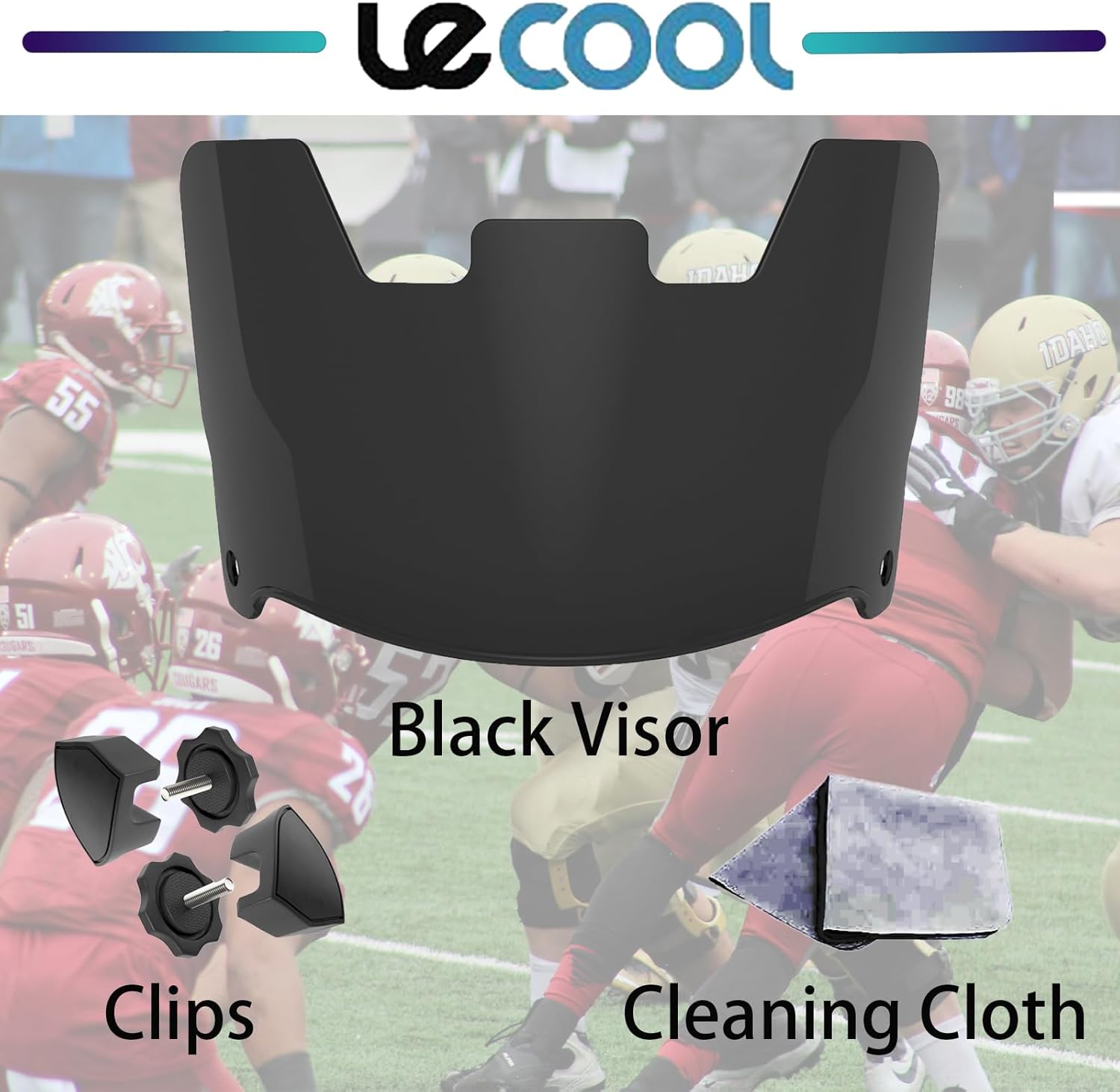 LeCool Visera, casco de fútbol americano y lacrosse, antiempañamiento, resistente a los arañazos, compatible con cascos de adultos y jóvenes