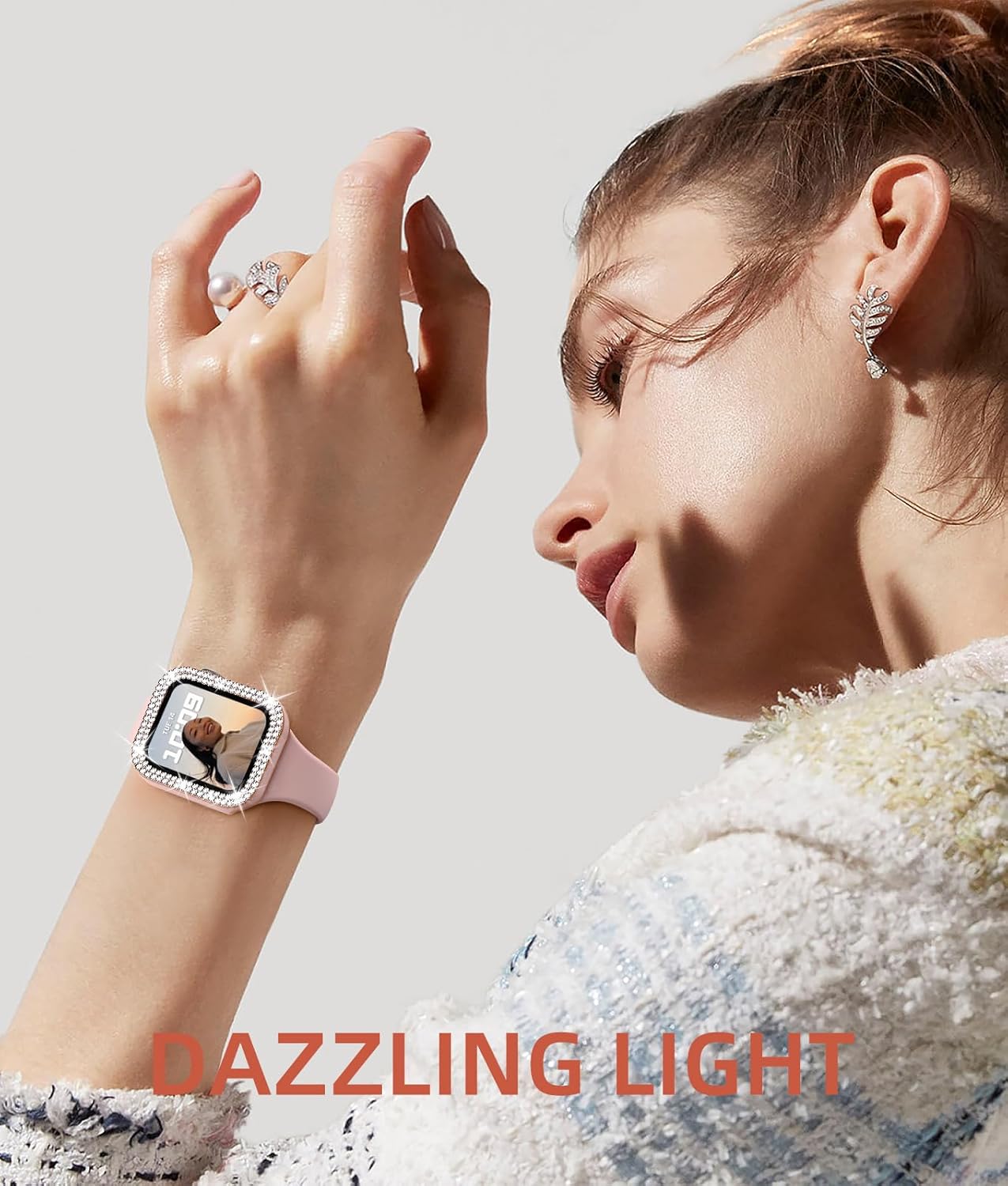 Charlam Funda brillante para Apple Watch de 1.575 pulgadas, 1.496 pulgadas, 1.614 pulgadas, 1.732 pulgadas, 1.772 pulgadas, iWatch SE Series 8, 7,