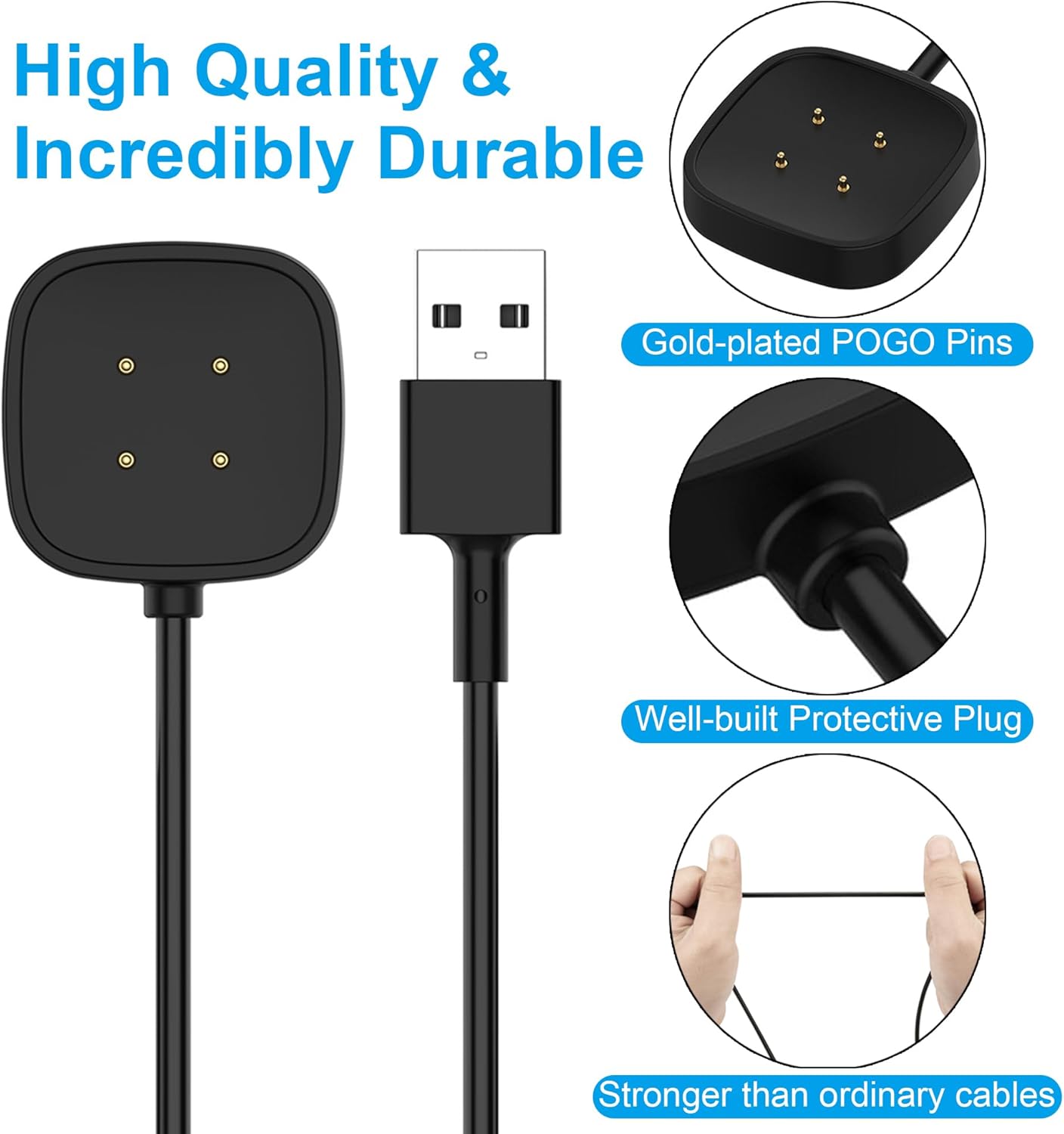 Cargador de pared rápido para Fitbit SenseSense 2Versa 3Versa 4, cable de carga USB de repuesto compatible con Fitbit Sense 12 y Fitbit Versa 34