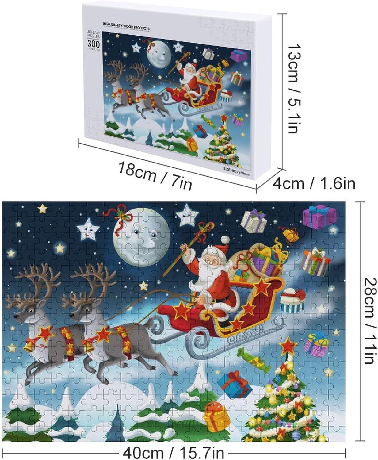 Rompecabezas para adultos de 300 piezas, Noche de Nochebuena, Santa Claus, rompecabezas divertido para la familia