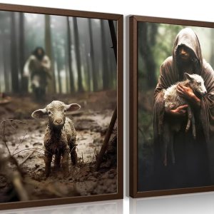 2 piezas de lienzo de Jesús y cordero, arte de pared con texto en inglés Jesús Save Lost Lamb (salvar el cordero perdido, impresiones de cuadros 2 piezas de lienzo de Jesús y cordero, arte de pared con texto en inglés Jesús Save Lost Lamb (salvar el cordero perdido, impresiones de cuadros