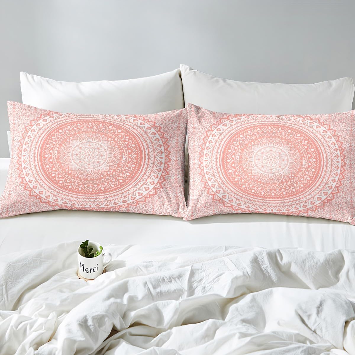 Juego de funda de edredón de mandala rosa, tamaño individual, juego de ropa de cama bohemio de cachemira para niños, adolescentes, niños, niñas,