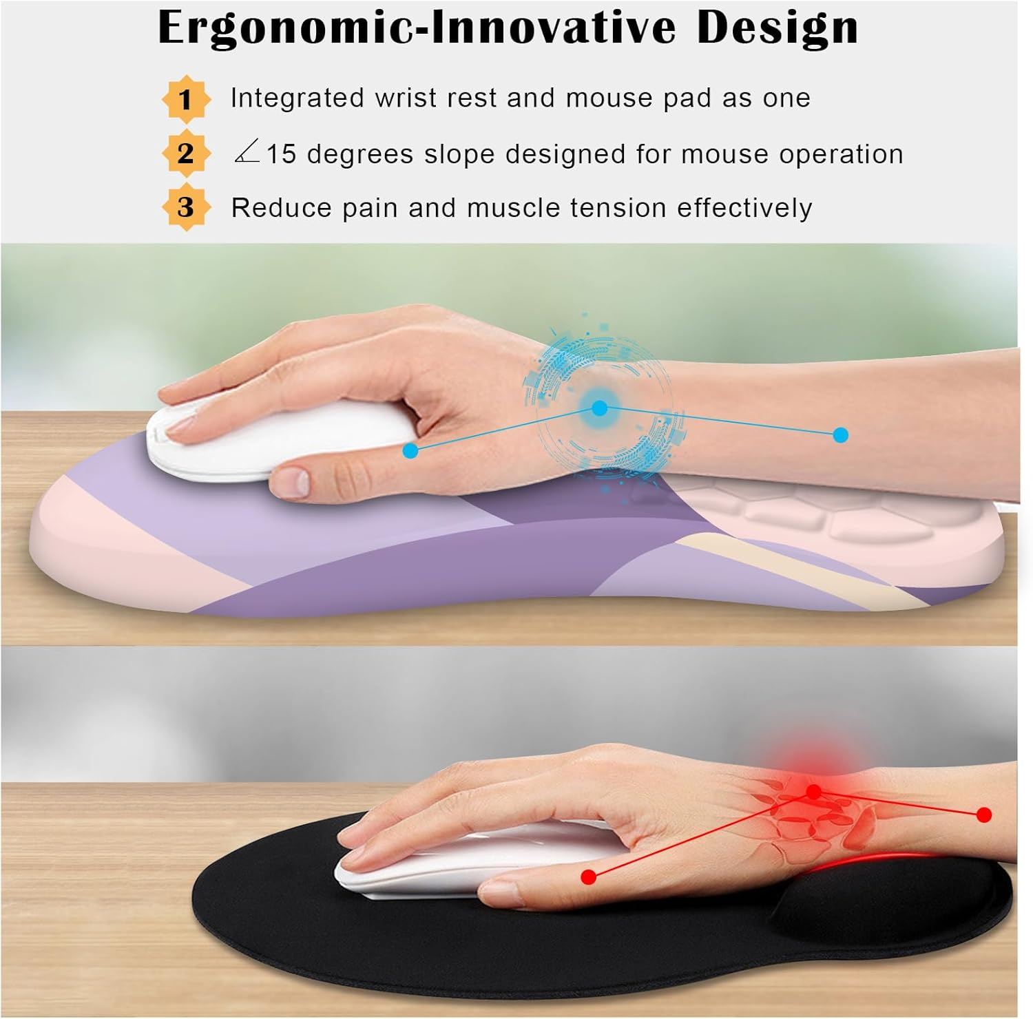 Kakurookie Alfombrilla de mouse ergonómica con soporte para reposamuñecas, diseño de masaje, tapete de mouse para aliviar el dolor del túnel