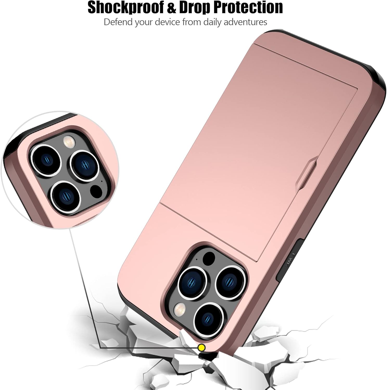 Nvollnoe Funda compatible con iPhone 15 Pro con tarjetero resistente de protección de doble capa a prueba de golpes, ranura para tarjetas oculta,
