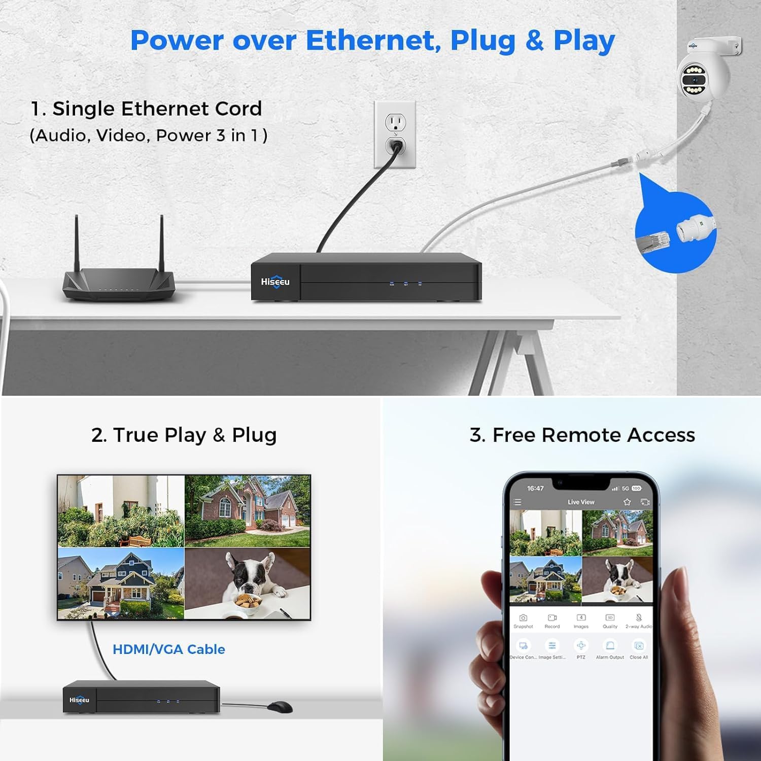 Seguimiento humano+disco duro de 3 TB Sistema de cámara de seguridad Hiseeu 4K PoE, sistemas de seguridad para el hogar con 4 cámaras PoE de 5MP