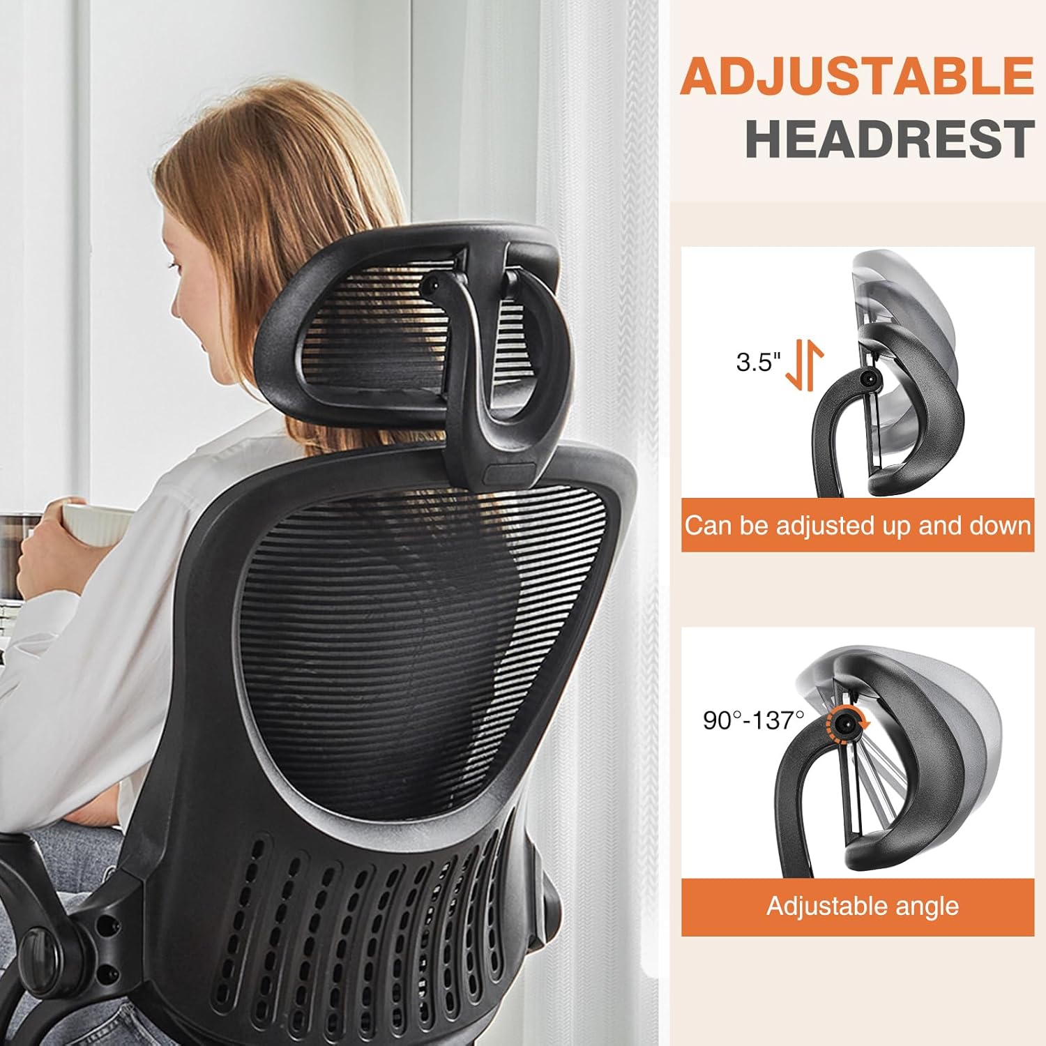 Sweetcrispy Silla de escritorio para computadora de oficina, ergonómica, con respaldo alto, de malla, con ruedas y reposacabezas ajustables, cómodo