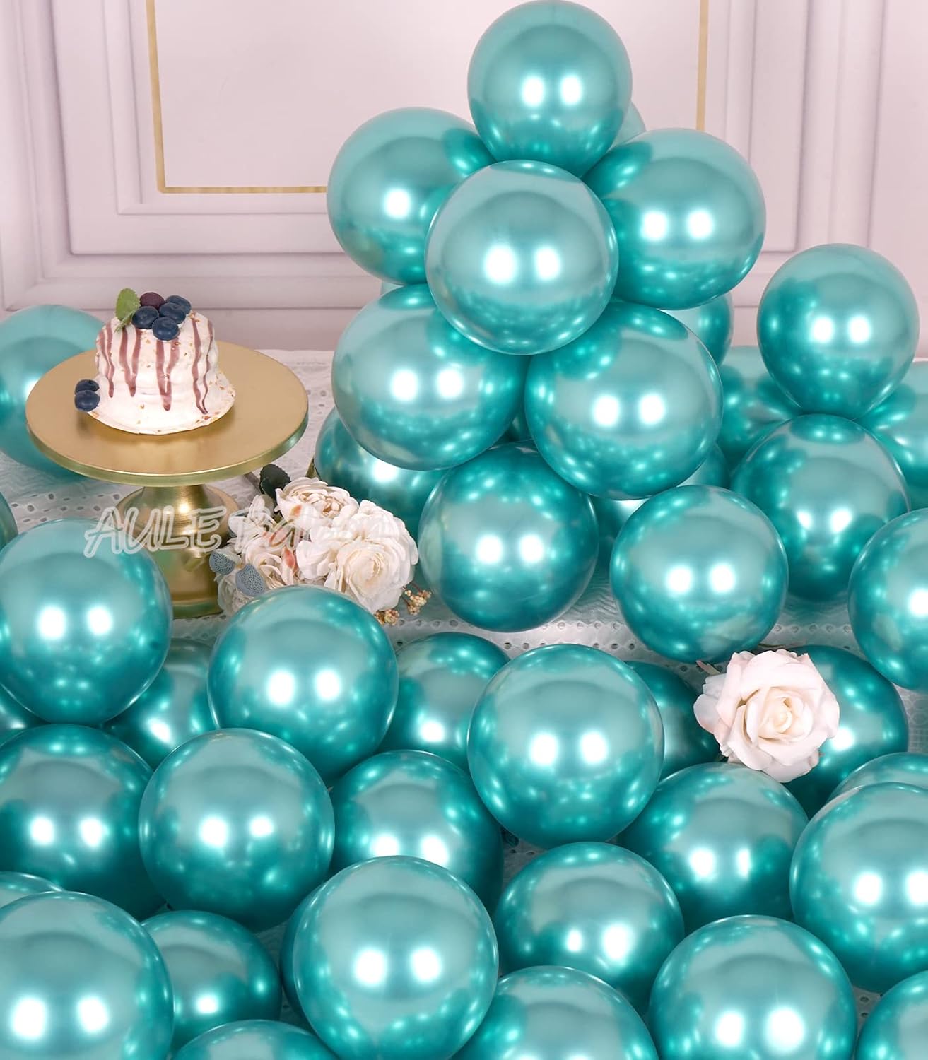 AULE Globos verdes metálicos de 5 pulgadas, 50 globos de látex verde, cromado, helio, brillante, grueso, decoración perfecta para fiestas, bodas,