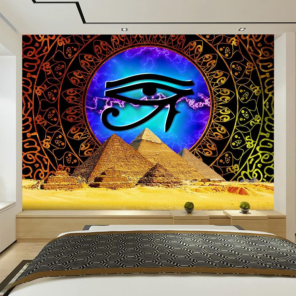 Aidatain Tapiz de pirámide egipcia, bohemio, mandala de ojos misteriosos, tapiz de pared, 60 x 40 pulgadas, tapiz artístico grande de franela para