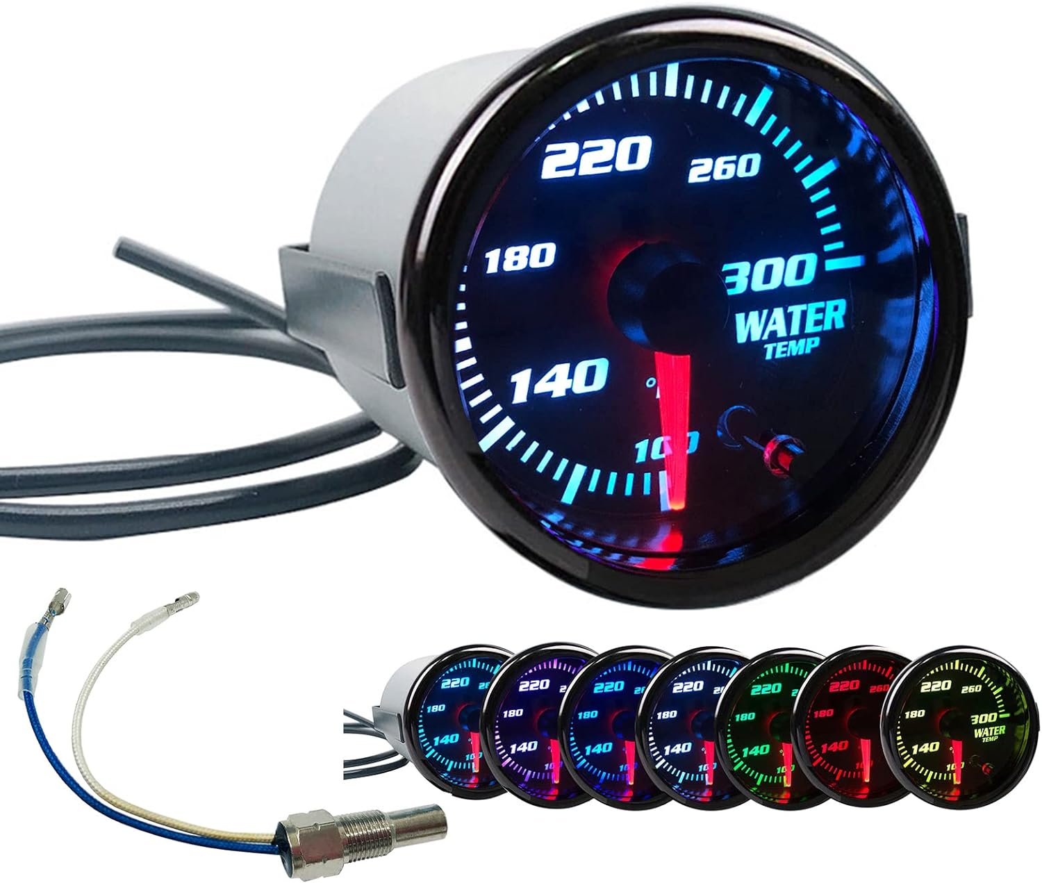 Medidor de temperatura del agua de 2.047 in, 7 colores teñidos, medidor de temperatura de 2 “-116 pulgadas, 100-300  Fahrenheit, incluye rosca