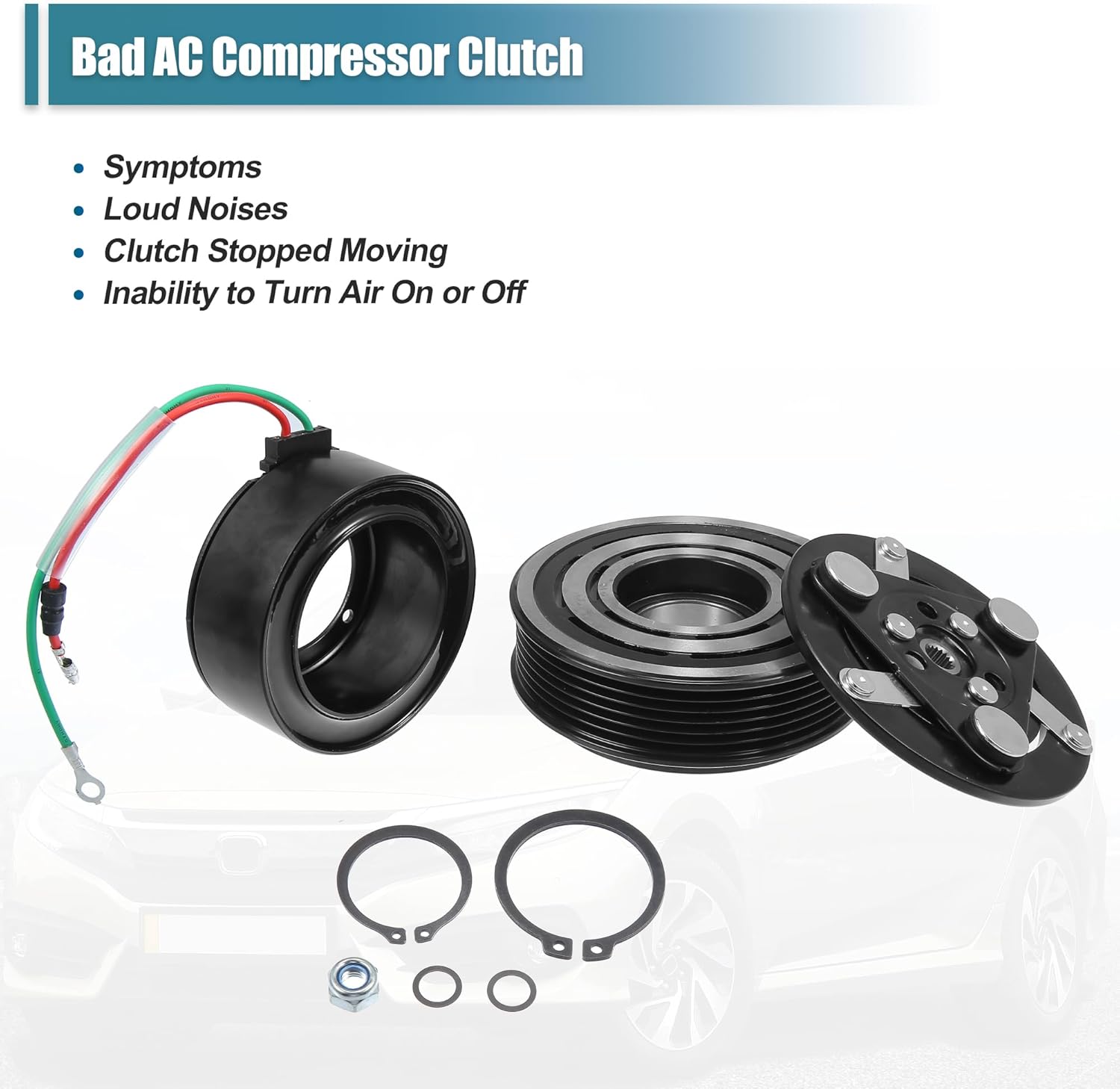 X AUTOHAUX Juego de embrague del compresor de CA para Honda Civic 1.7L 2001 2002 2003 2004 2005 AC Embrague Reparación Asamblea Reemplazar