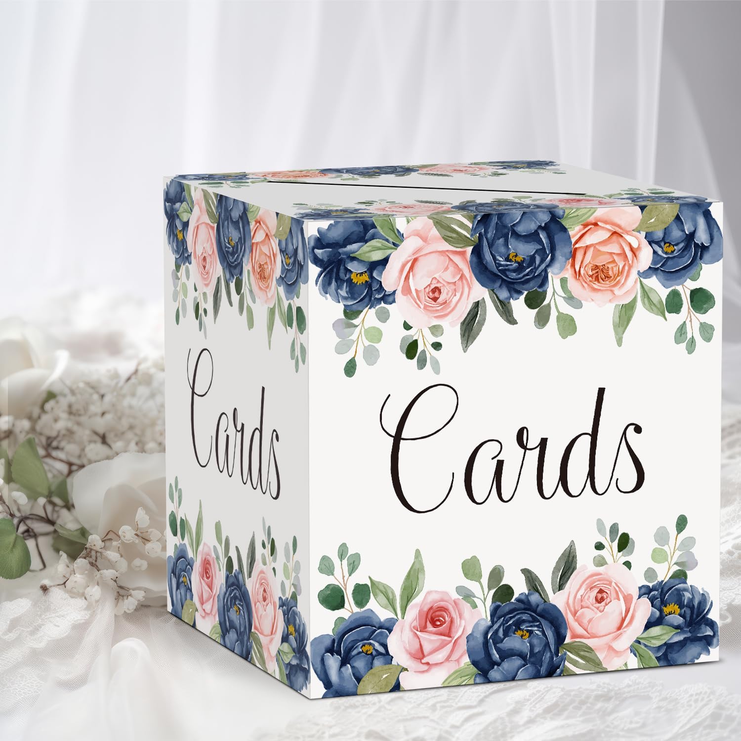 Caja de tarjetas con diseño floral de rosas, regalo o caja de dinero, suministros de recuerdo de fiesta, caja de recepción de tarjetas de rosa azul