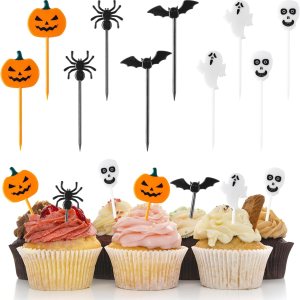 100 palillos de dientes de plástico para Halloween, decoración de cupcakes, decoración de tartas, para aperitivos de frutas, suministros de fiesta 100 palillos de dientes de plástico para Halloween, decoración de cupcakes, decoración de tartas, para aperitivos de frutas, suministros de fiesta