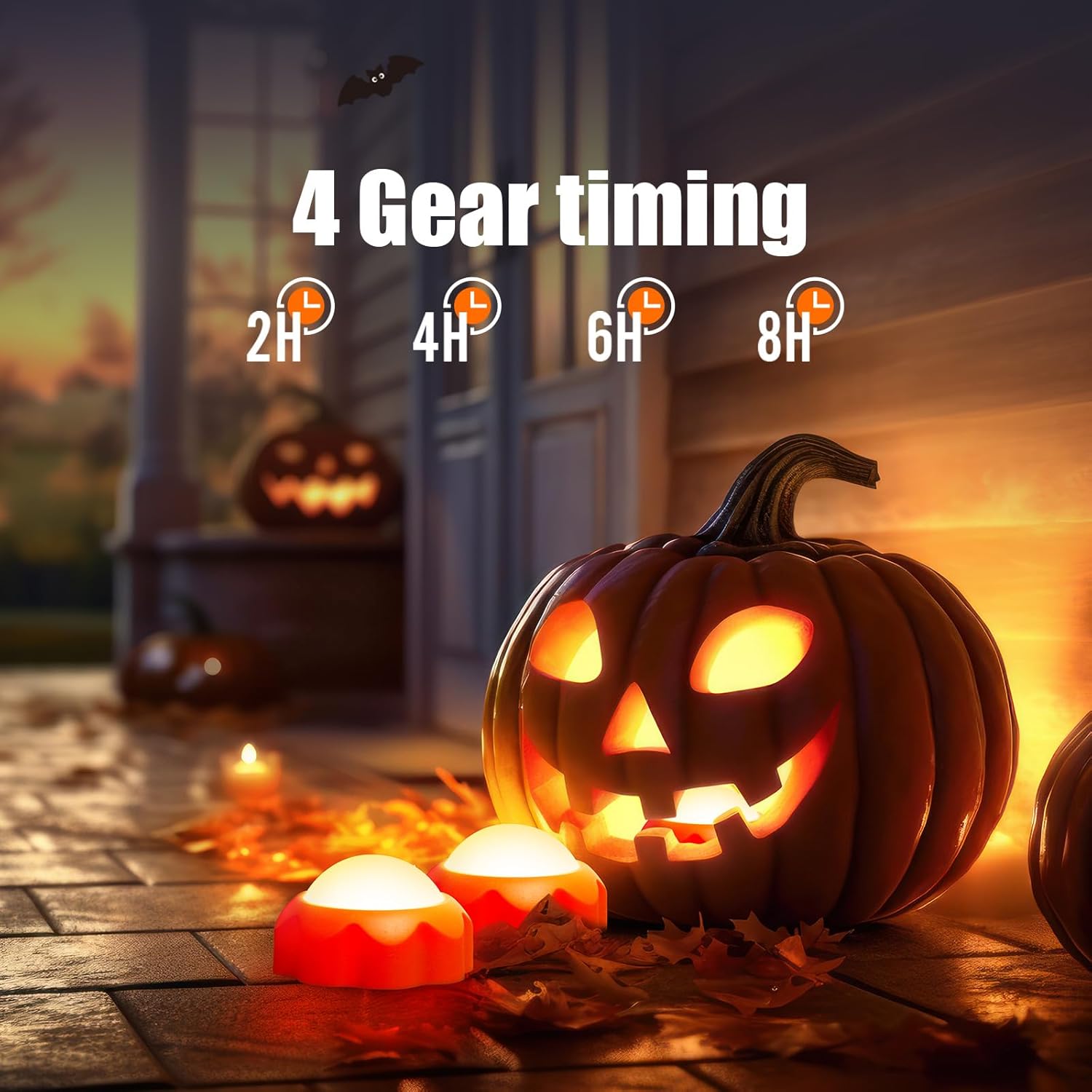 Mrcrafts Paquete de 4 luces de calabaza de Halloween, luces LED RGB Jack-O-Lantern, funcionan con pilas con control remoto y temporizador,