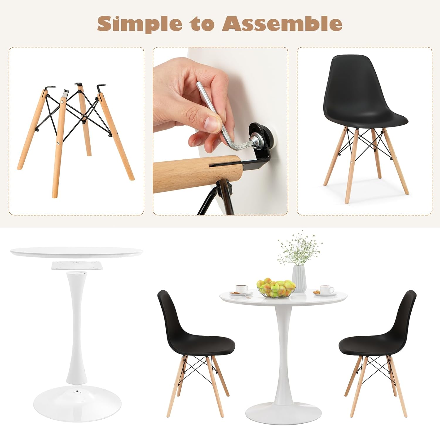 Giantex Juego de mesa de comedor de 3 piezas para 2, juego de mesa de comedor de cocina compacto con mesa redonda de 32 pulgadas y sillas DSW, juego