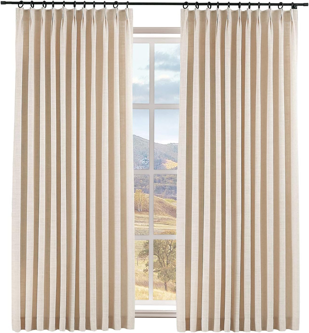 Macochico Cortinas opacas plisadas de lino texturizado con forro opaco y aislamiento térmico para ventana de dormitorio, divisor de habitación,