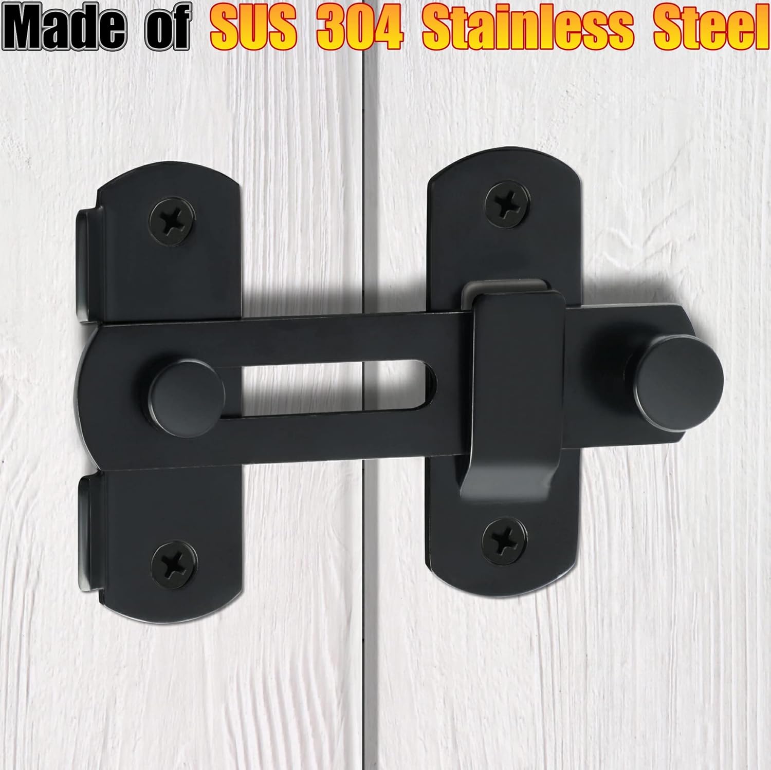 Alise Cerradura de puerta de seguridad para valla de madera de granero MS9500-B, acero inoxidable SUS304 resistente, negro mate