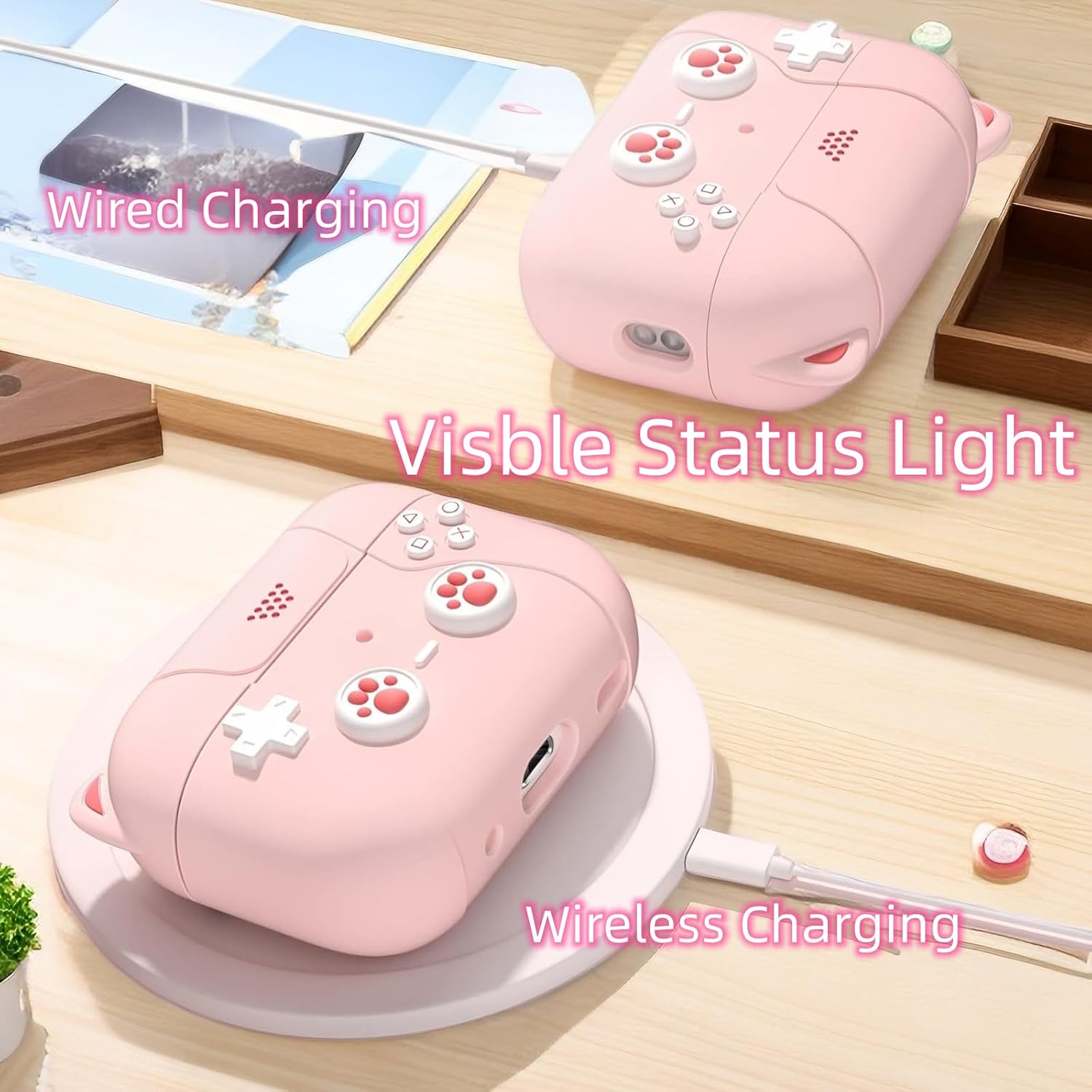 Fengshuo Funda para AirPods Pro de 21 generación, estilo de juego, funda protectora de silicona suave para Apple AirPods Pro Case 202320222019-Rosa
