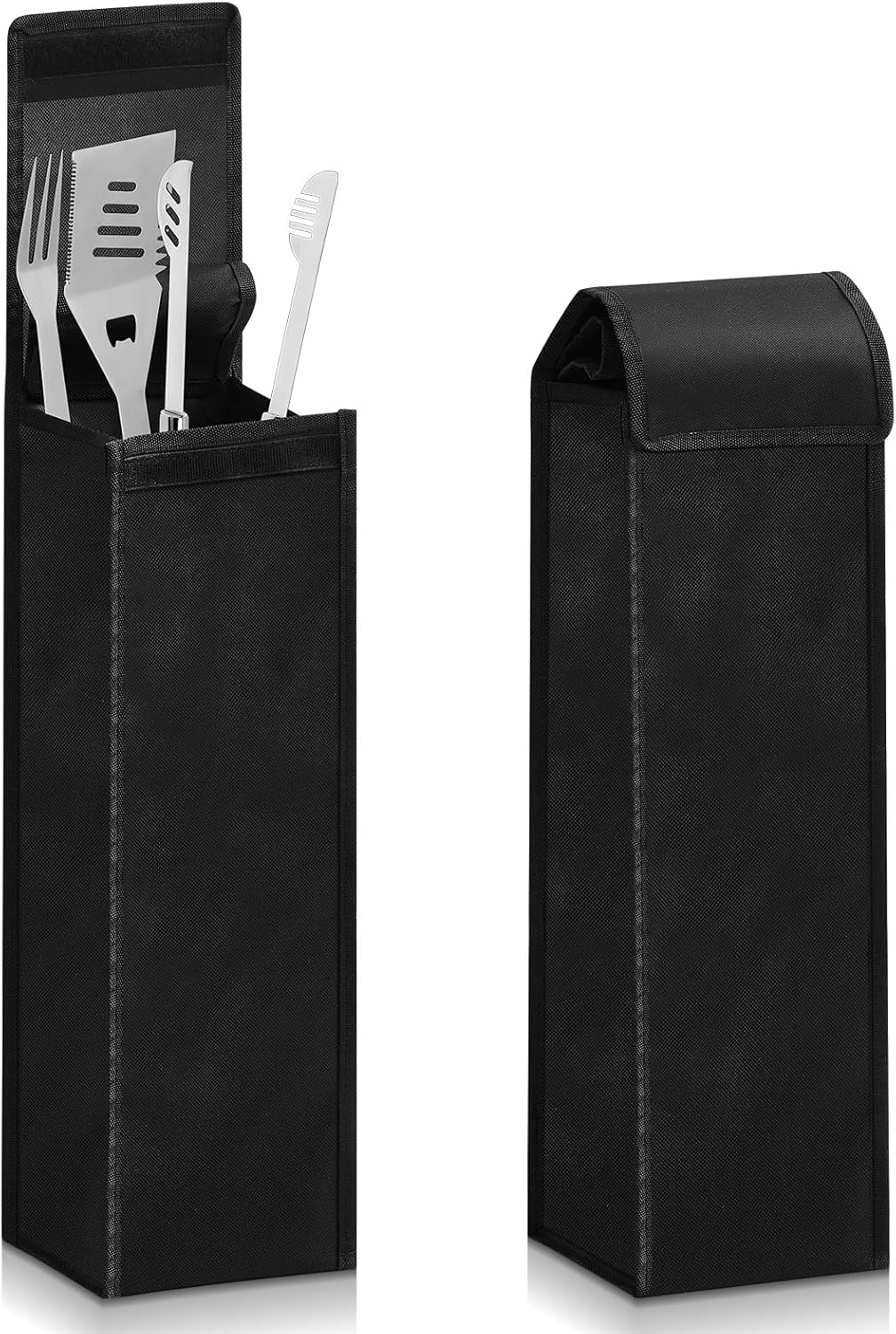 Amylove Bolsa de herramientas para barbacoa, contenedor de almacenamiento negro para utensilios de parrilla, resistente al agua, tela Oxford,
