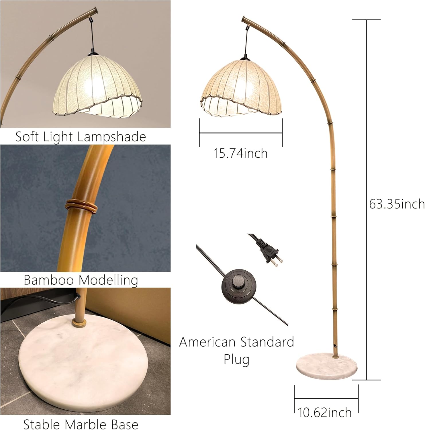 Lámpara de pie retro de bambú para sala de estar, lámparas de lectura altas, lámpara vertical colgante bohemia moderna estilo ratán antiguo para
