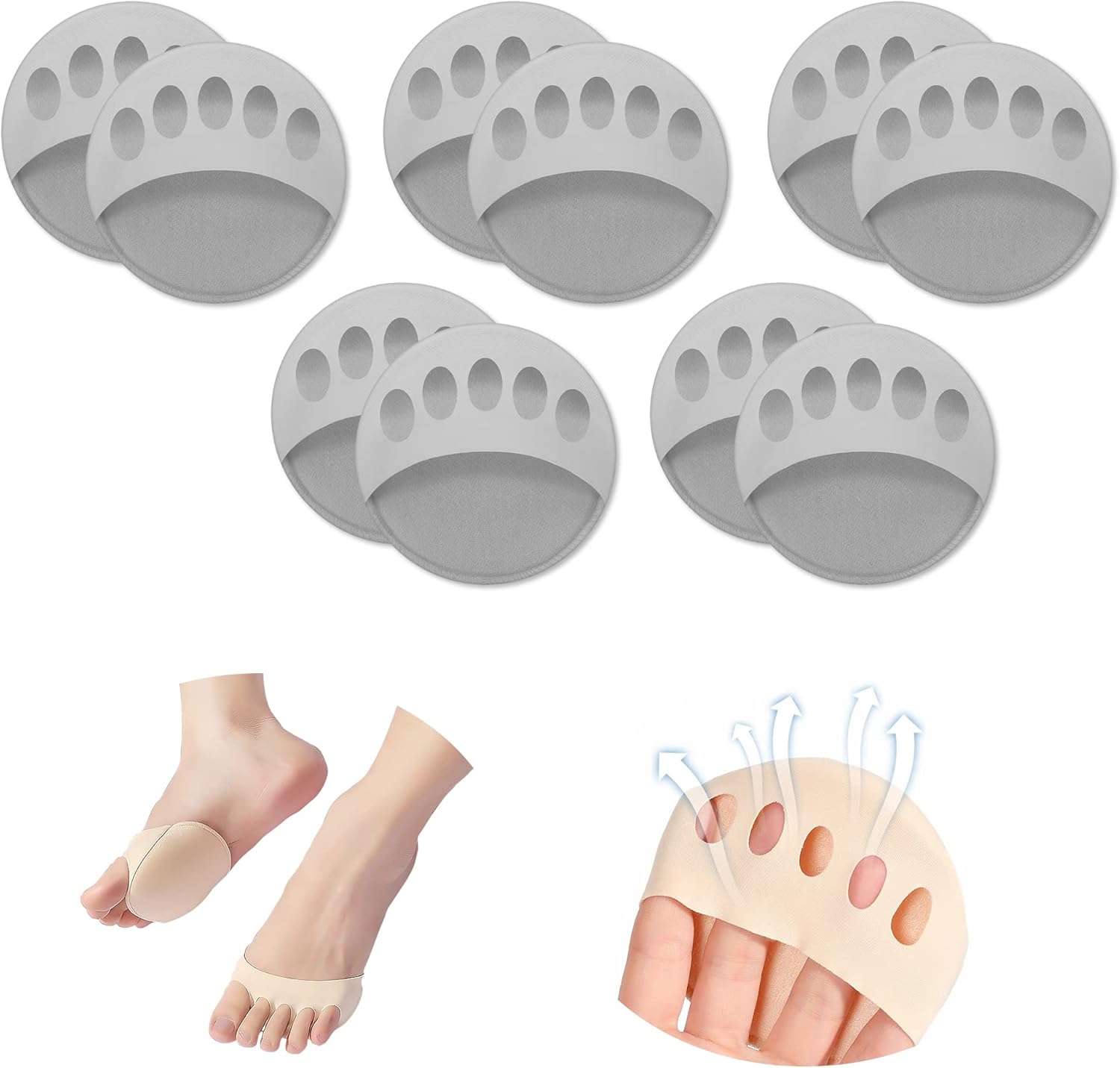 Cojines de bola de pie, almohadillas metatarsianas de tela de nido de abeja, almohadillas invisibles para mujeres y hombres, almohadillas