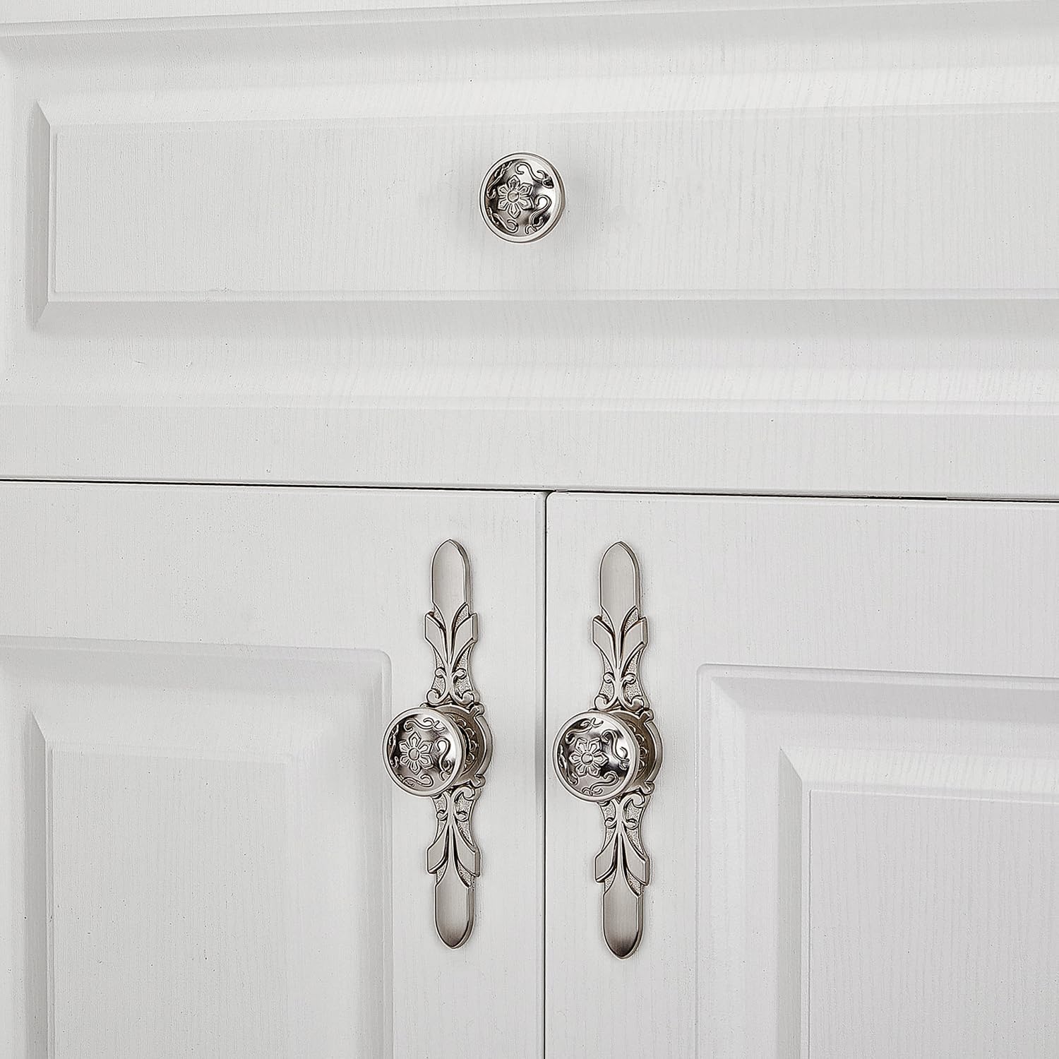 Paquete de 10 pomos para gabinetes de cocina, pomos de níquel cepillado de 5.8 pulgadas con placas, perillas para herrajes de gabinete y placas para