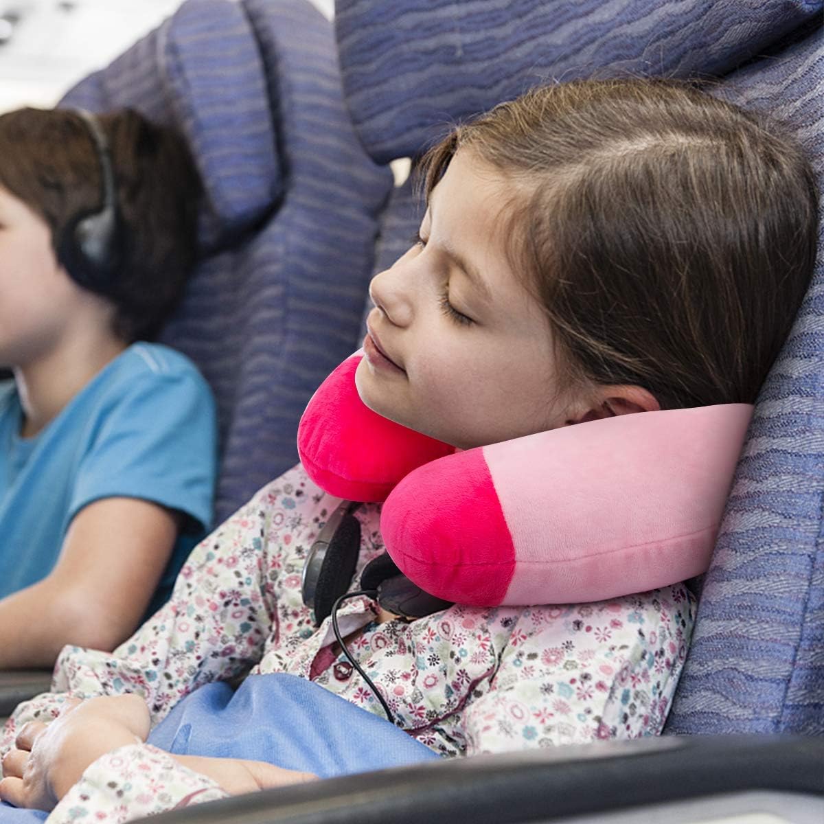 Almohada de viaje para niños para automóvil, avión, almohada suave para el cuello para la cabeza y la barbilla, lindo animal en forma de U, almohada