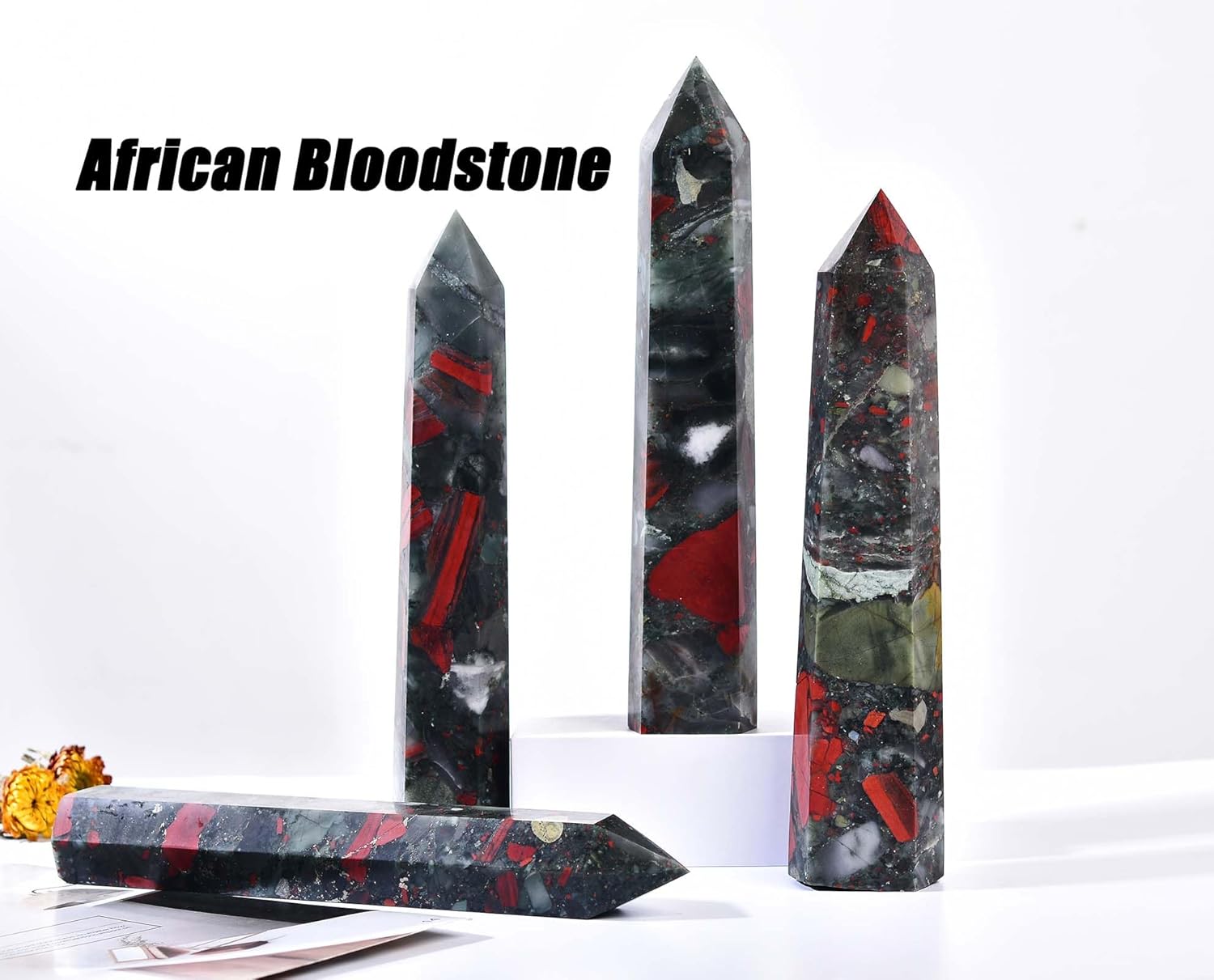 AMOYSTONE Torre de varita curativa de cristal curativo de obelisco africano extra grande, 6 columnas facetadas Reiki Chakra Meditación Terapia Rojo