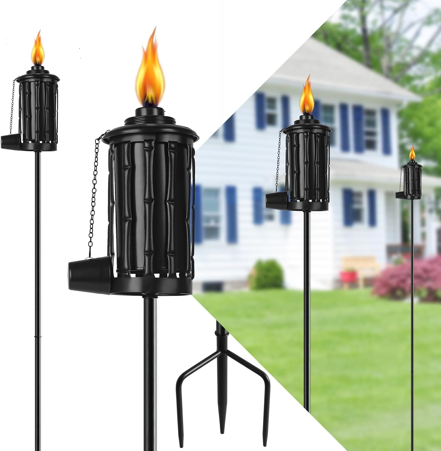 Home Garden – Juego de 4 antorchas de metal de 16 onzas para exteriores, decoración de jardín, antorchas de citronela mejoradas de 59 pulgadas con