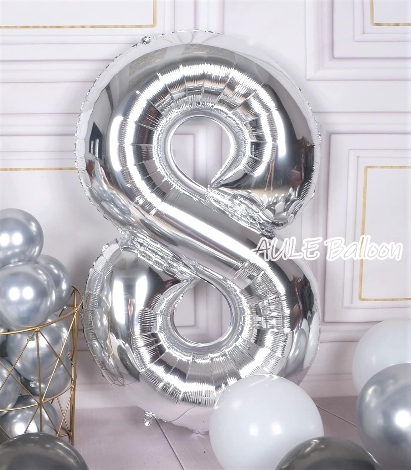 AULE Globos grandes plateados de 40 pulgadas con el número 8, globos de helio de aluminio grandes del 0 al 9, decoraciones gigantes de fiesta de