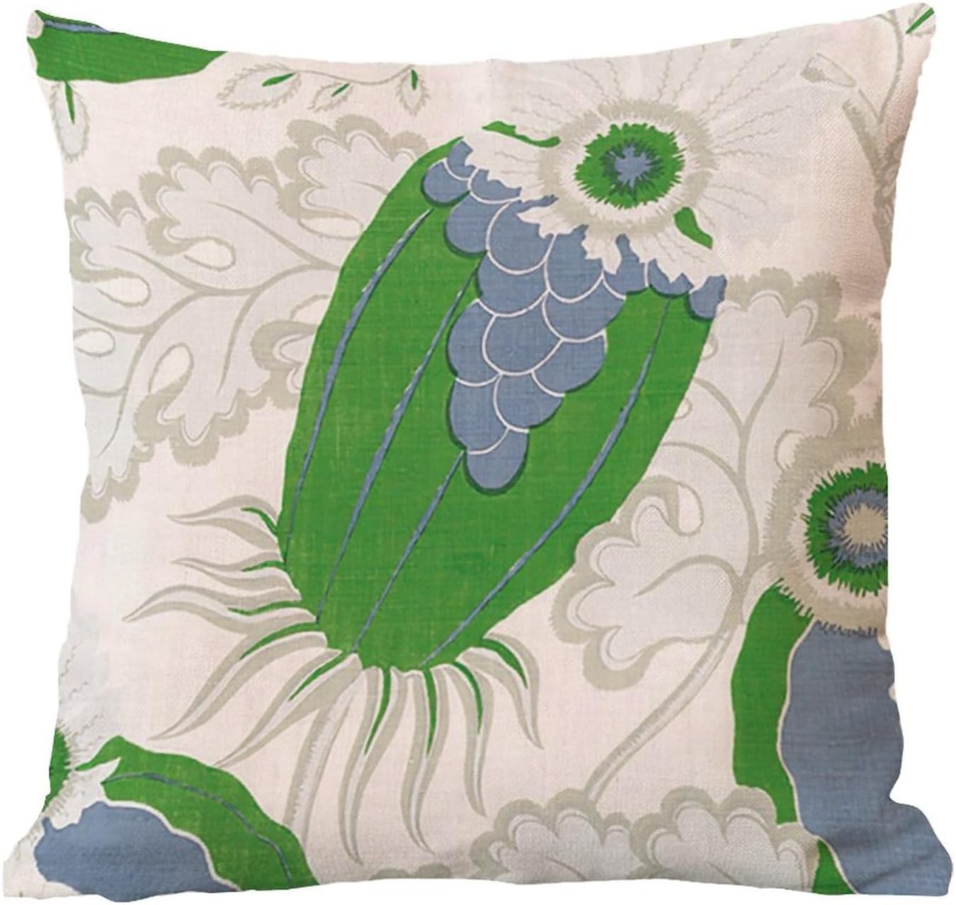 Funda de almohada estilo chinoiserie verde, floral, azul, marfil, funda de almohada europea verde, funda de cojín asiática, 20 x 20 pulgadas, funda
