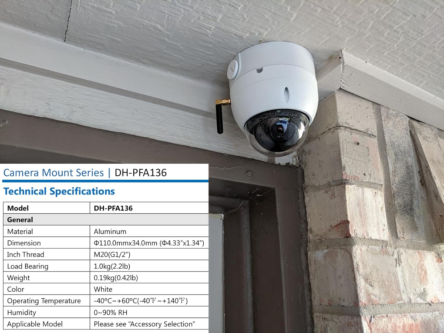 PFA136 Caja de conexiones para cámara Dahua IP Dome y Eyeball Camera, Whtie, paquete de 1
