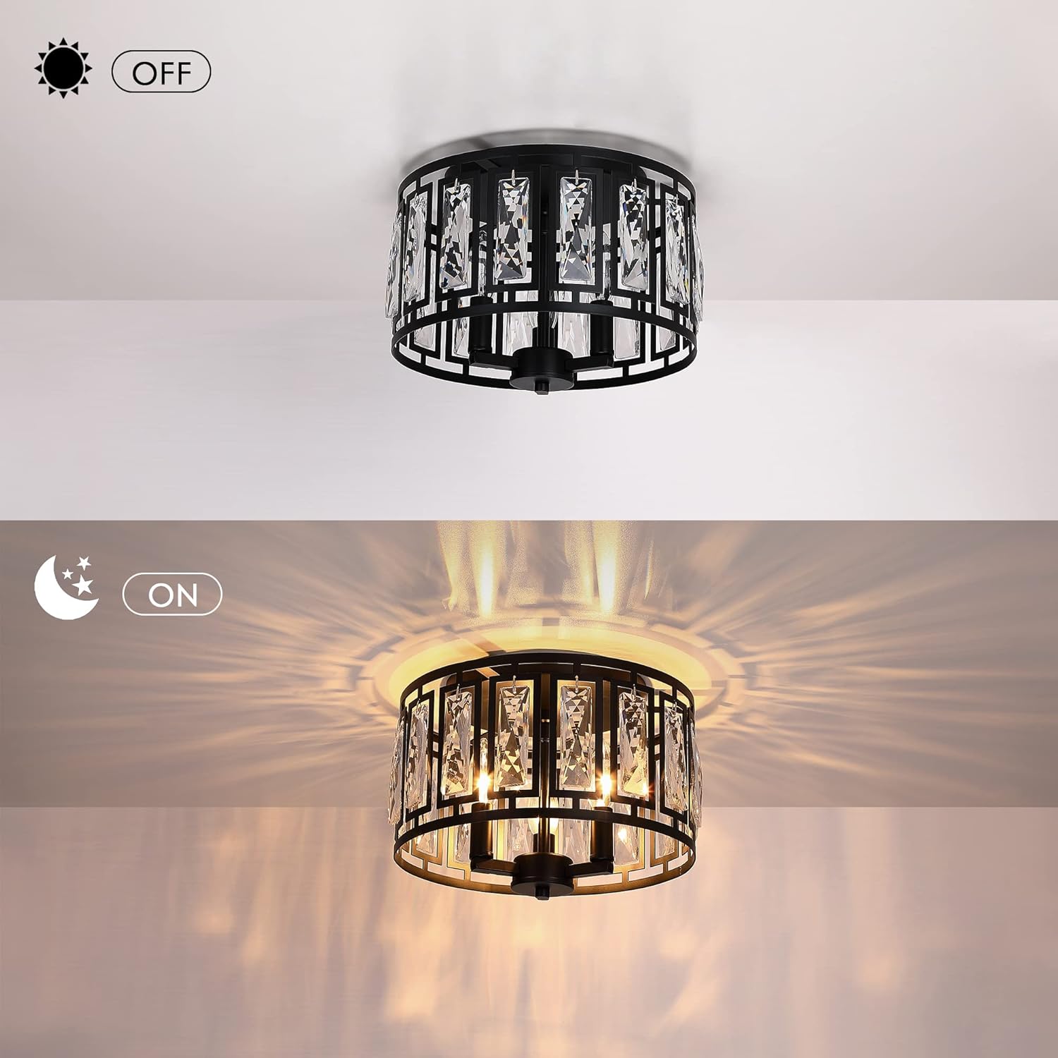 Lámpara de techo de cristal empotrada para dormitorio, isla de cocina, lámpara de techo negra de 3 luces para comedor