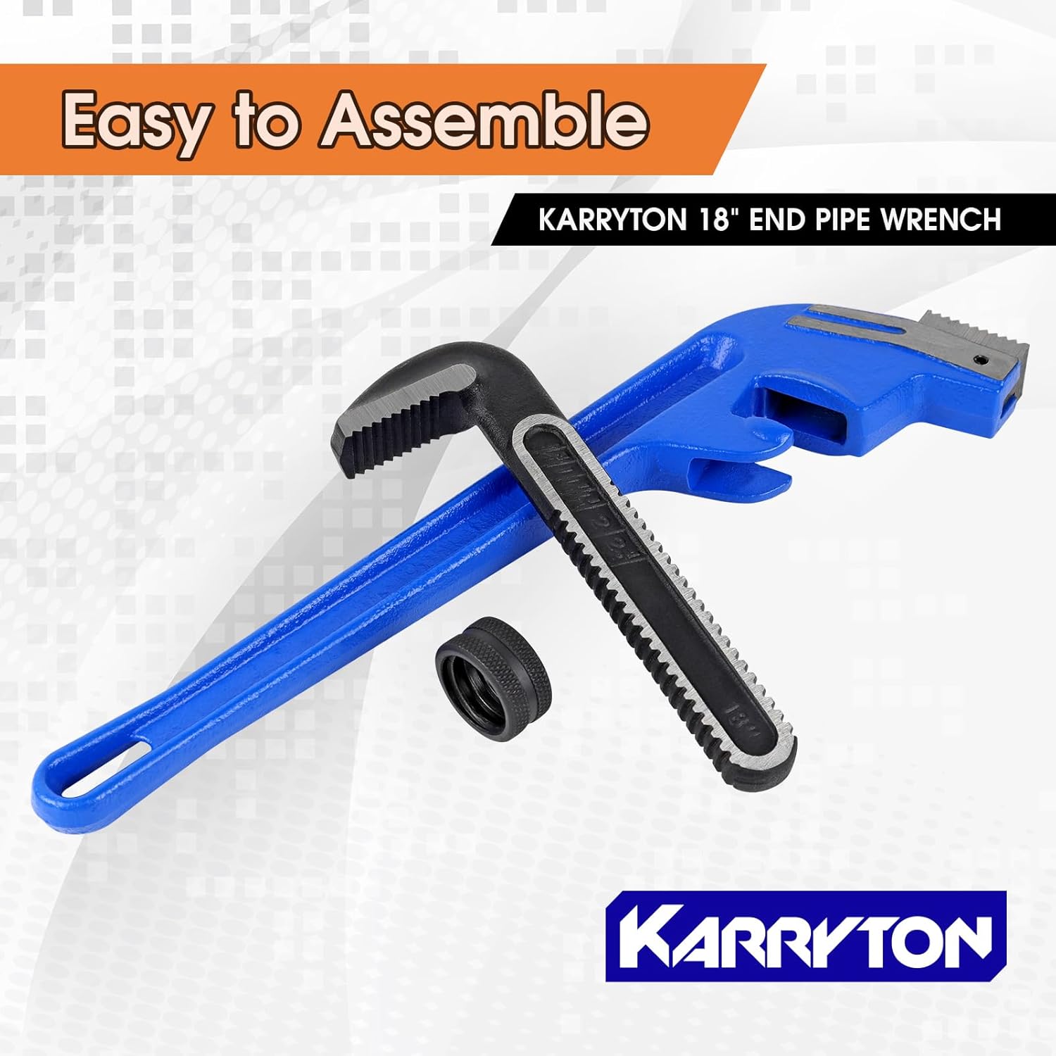 Llave de tubo de extremo de 18 pulgadas, apertura de mandíbula ajustable de 3.25 pulgadas3.268 in, llave de plomería con mango de desplazamiento de