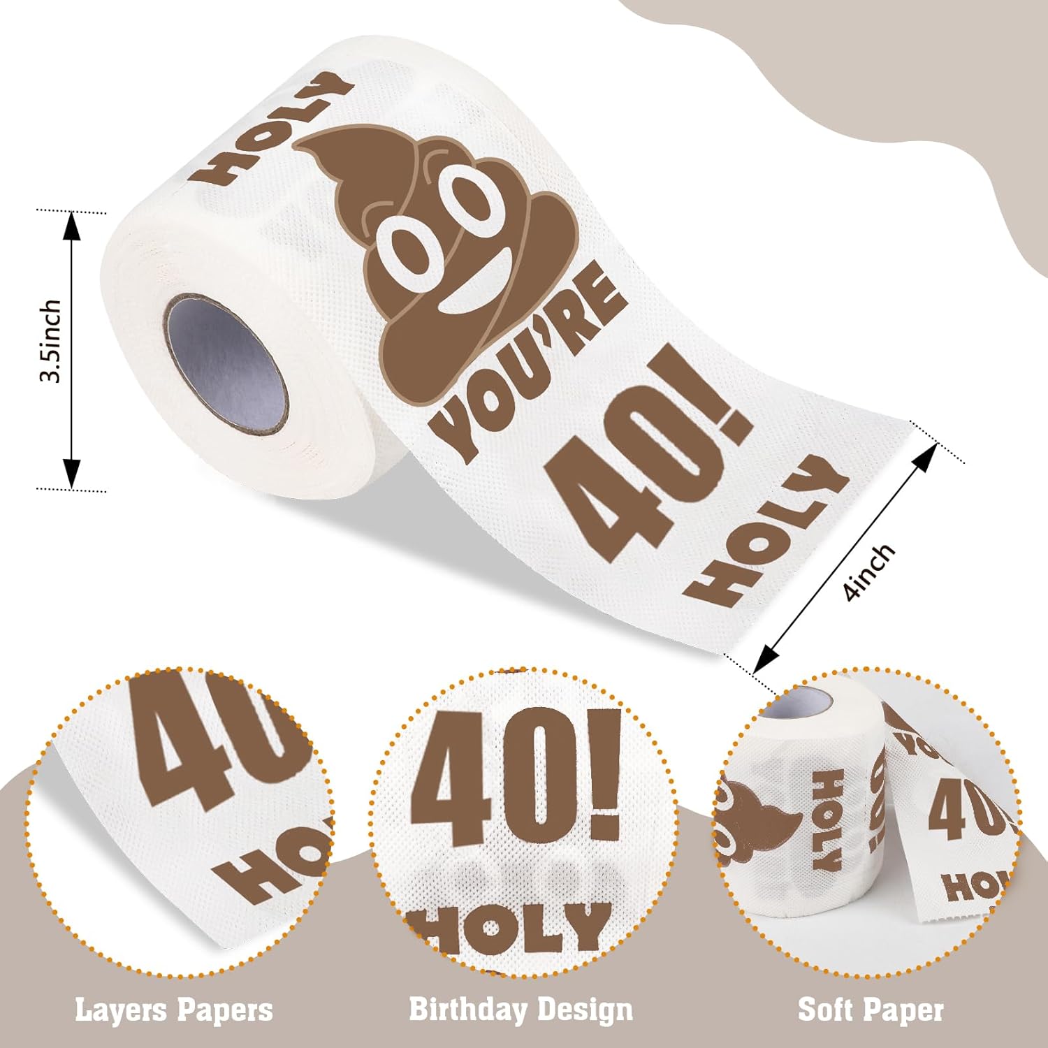 Qpout Regalo de broma de papel higiénico impreso con texto en inglés “You’re 40”, regalo de cumpleaños para mejores amigos, rollo de papel higiénico