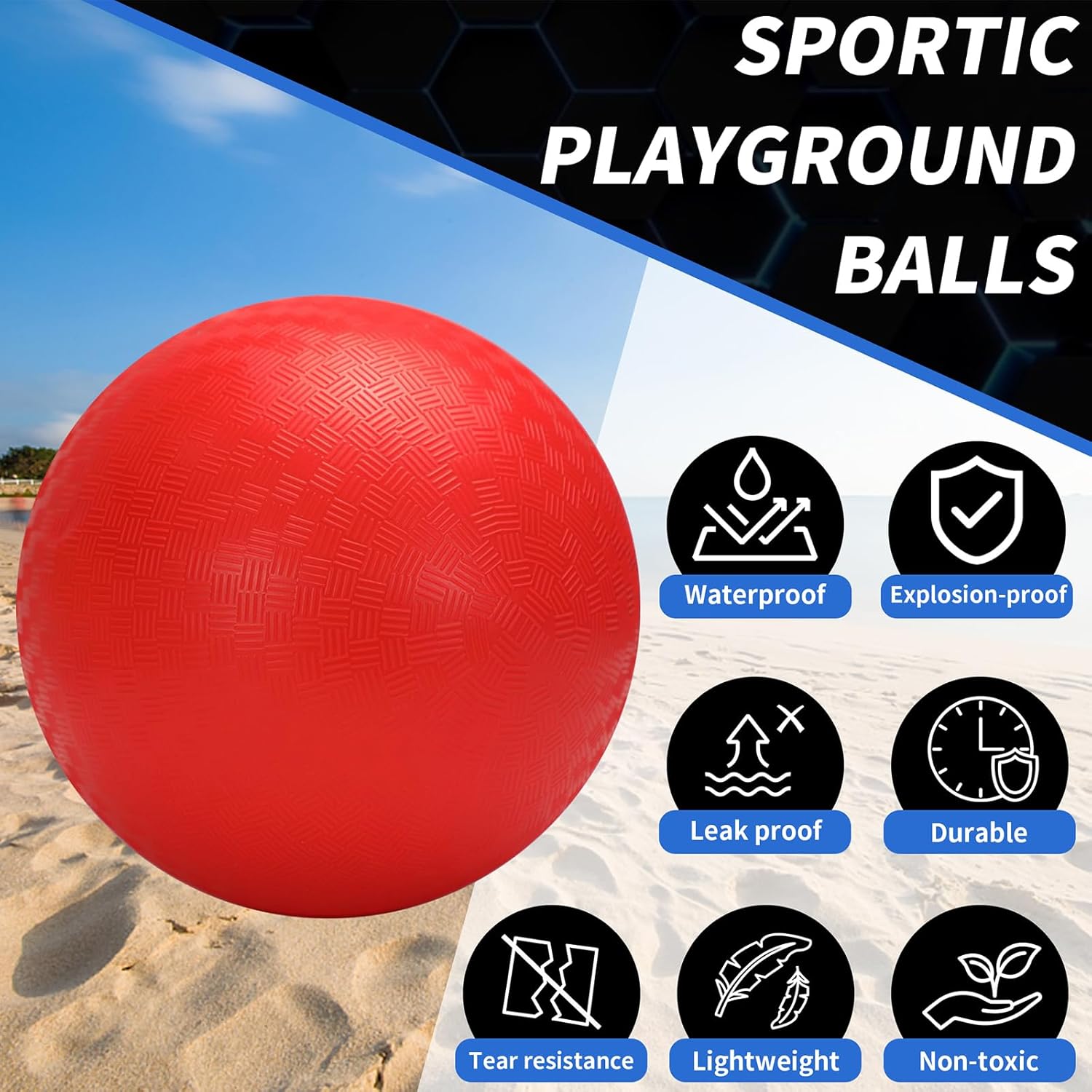 SPORTIC Pelota de juego de 8.5 pulgadas, paquete de 4 pelotas de patio de recreo con bomba de aire, pelotas de Dodge para niños y adultos, divertido